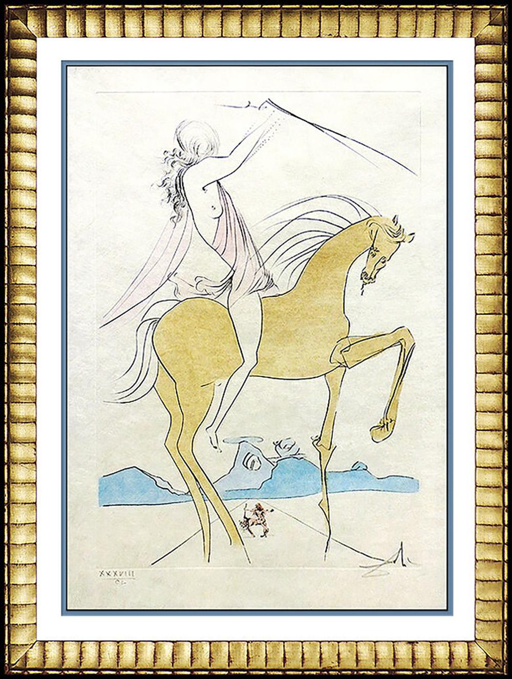 Salvador Dal�í Portrait Print - Salvador Dali Color Etching Hand Signed Authentic Horse Amazone Art Field 73-17A