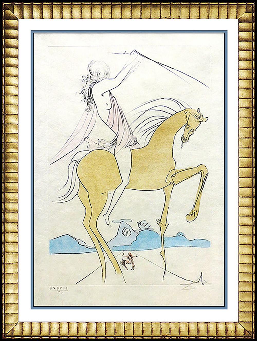 Salvador Dalí Portrait Print - Salvador Dali Color Etching Hand Signed Authentic Horse Amazone Art Field 73-17A