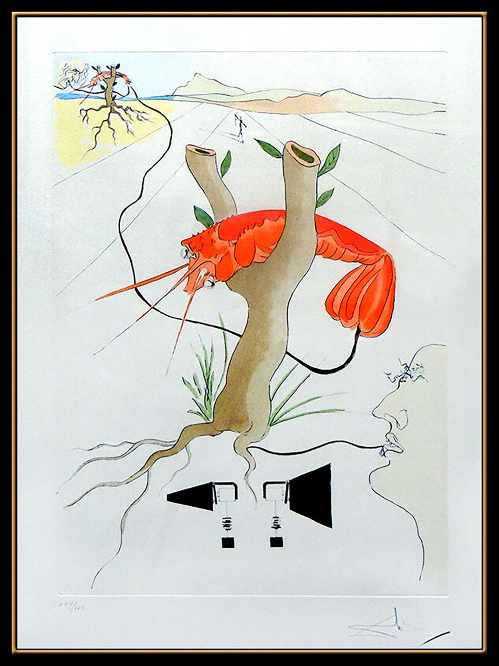 Salvador Dali Color Etching Hand Signed Lobster Telephone Da Vinci Artwork Rare - Print by Salvador Dalí