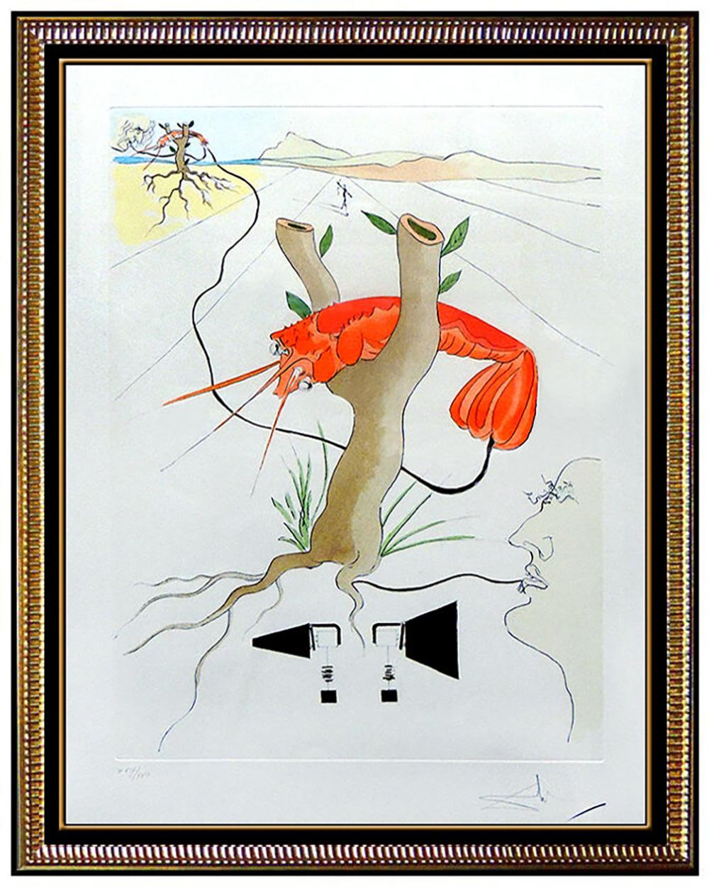 Salvador Dalí Animal Print - Salvador Dali Color Etching Hand Signed Lobster Telephone Da Vinci Artwork Rare