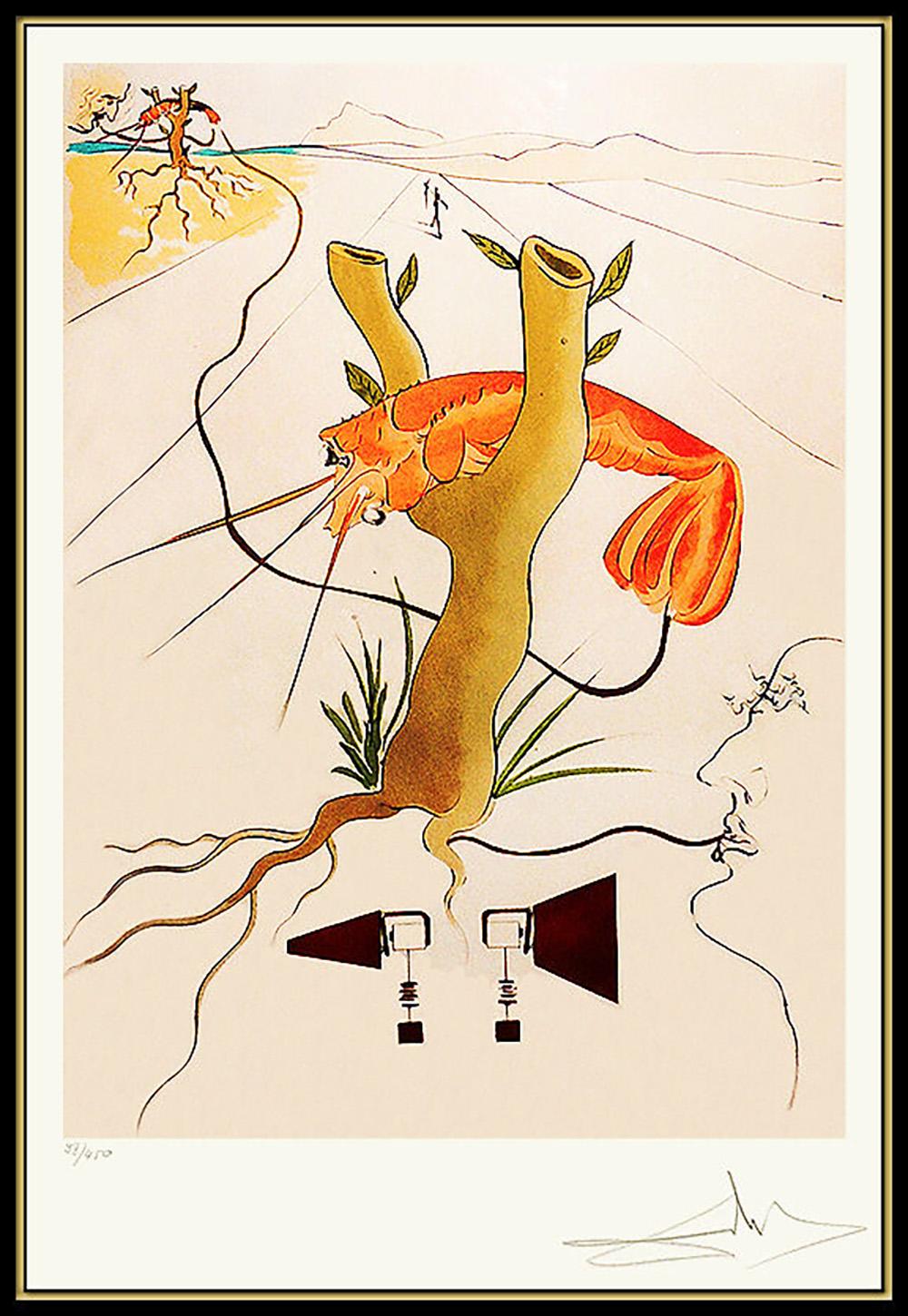 Salvador Dali Color Etching Hand Signed Rare Authentic Artwork Telephone Lobster - Print by Salvador Dalí