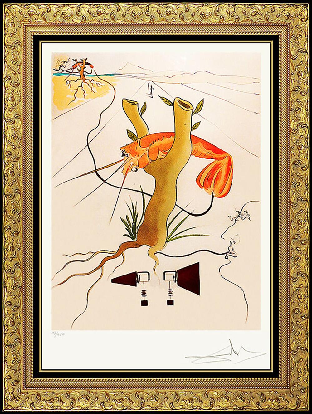 Salvador Dalí Figurative Print - Salvador Dali Color Etching Hand Signed Rare Authentic Artwork Telephone Lobster