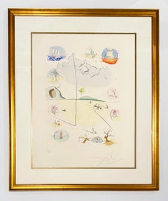 Salvador Dali Color Etching, Signed, 1973, Symbols of Twelve Tribes of Israel