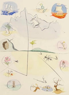 Salvador Dali Color Etching, Signed, 1973, Symbols of Twelve Tribes of Israel