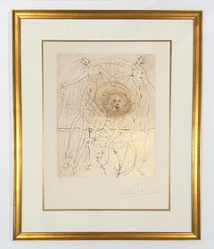 Salvador Dali Color Etching, Surrealist, Signed, 1969, "The Hippies: The Sun"