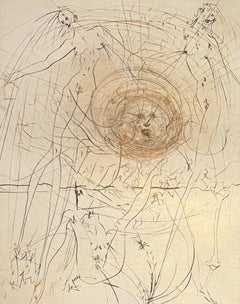Salvador Dali Color Etching, Surrealist, Signed, 1969, "The Hippies: The Sun"