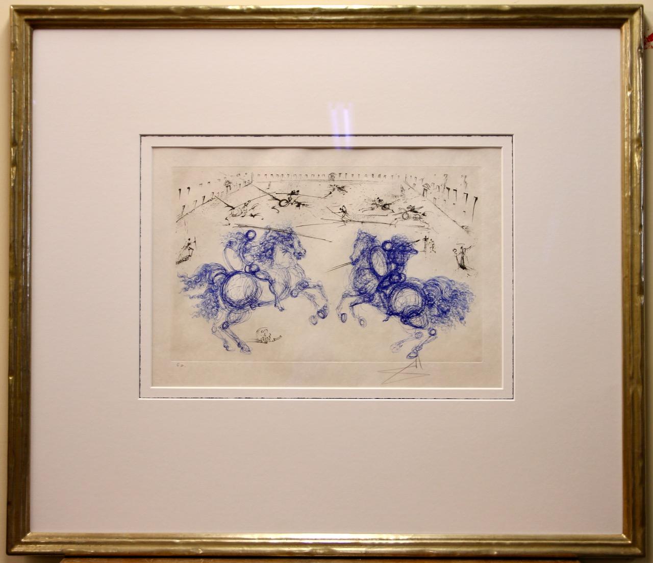 Salvador Dalí Abstract Painting - Salvador Dali "Combat de Cavaliers" Hand-signed Drypoint Etching E.A.