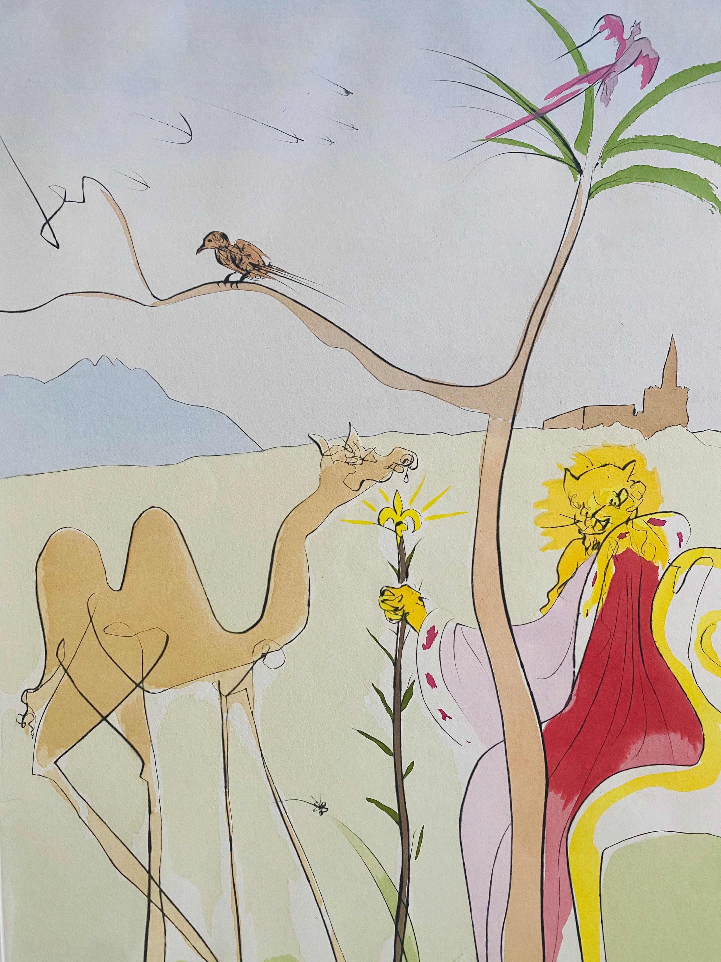 Salvador Dali, Cour du Lion Signed Etching Engraving, Color Lithograph Pochoir - Beige Landscape Print by Salvador Dalí