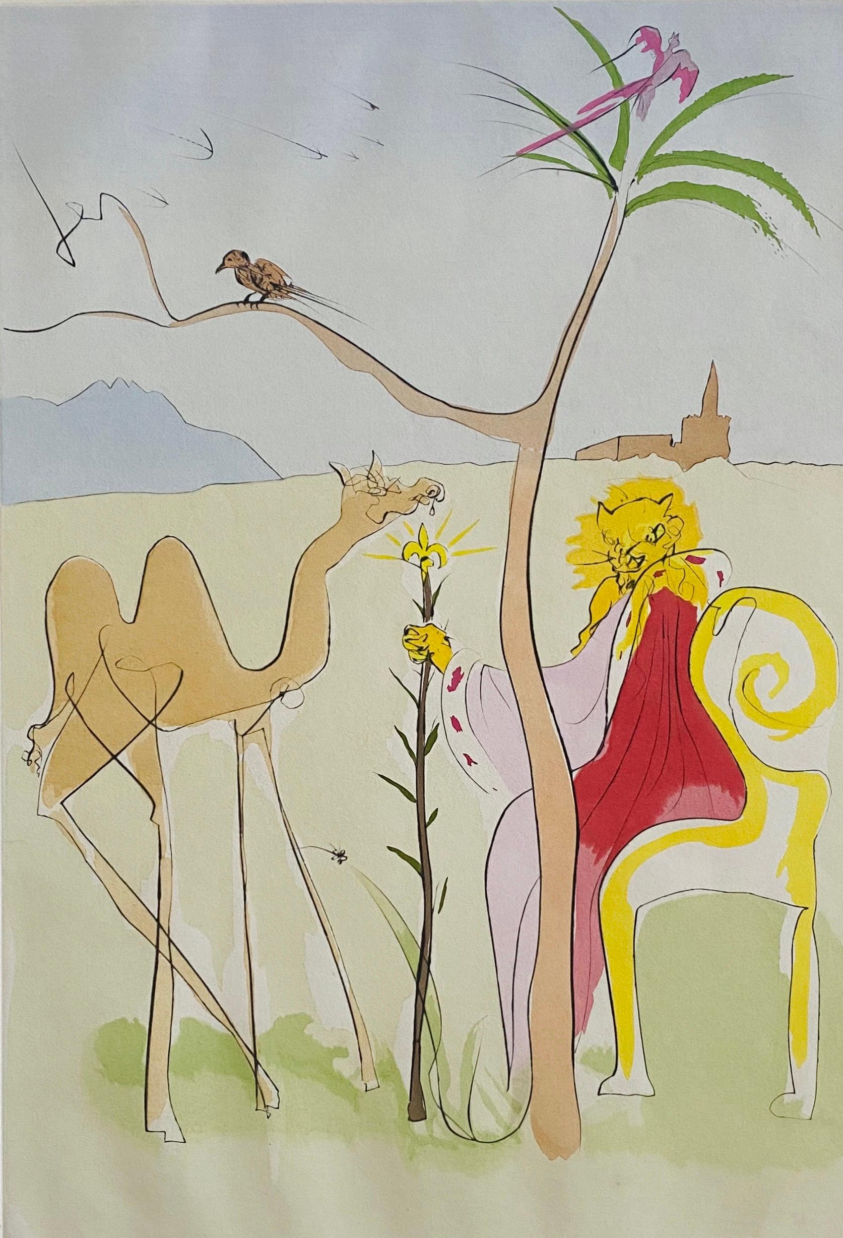 Salvador Dalí Landscape Print - Salvador Dali, Cour du Lion Signed Etching Engraving, Color Lithograph Pochoir