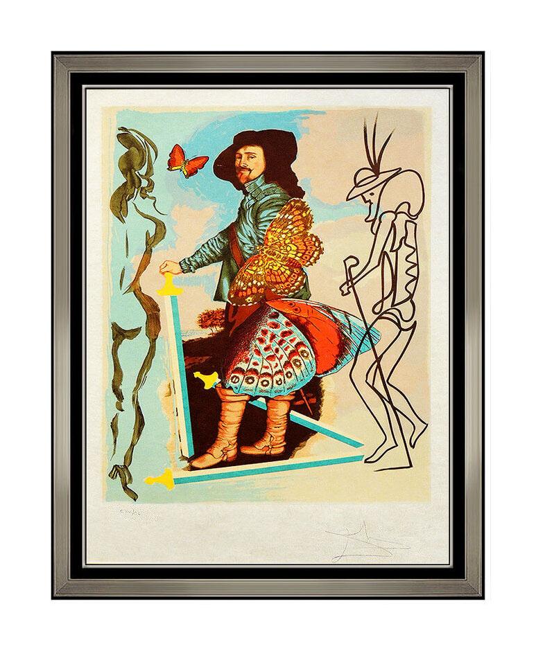 Salvador Dalí Portrait Print - Salvador Dali Courtier Original Color Lithograph Hand Signed Butterfly Portrait
