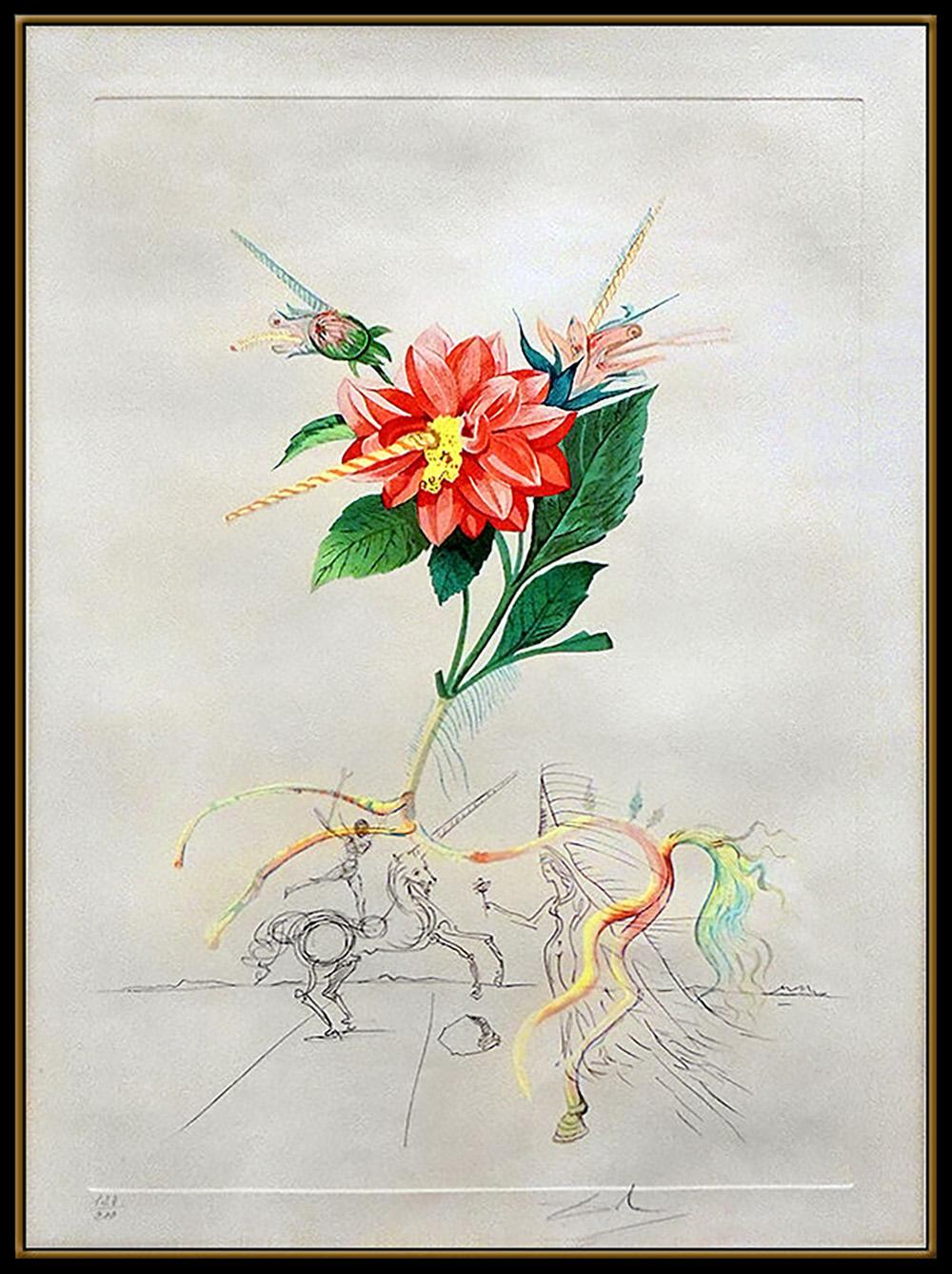 Salvador Dali Dahlia Unicornis Color Etching Hand Signed Floral Dalinae Artwork - Print by Salvador Dalí