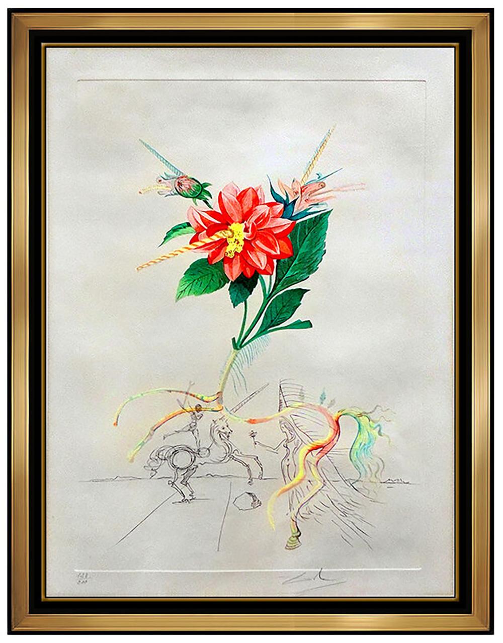 Salvador Dalí Still-Life Print - Salvador Dali Dahlia Unicornis Color Etching Hand Signed Floral Dalinae Artwork