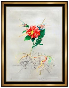 Salvador Dali Dahlia Einhorn-Farb-Radierung, handsigniertes Dalinae-Kunstwerk mit Blumenmuster