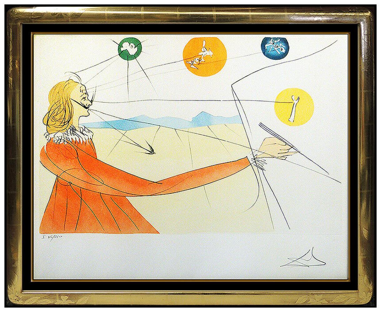 Salvador Dalí Portrait Print - Salvador Dali Dalian Prophecy Hand Signed Color Etching Original Surreal Art