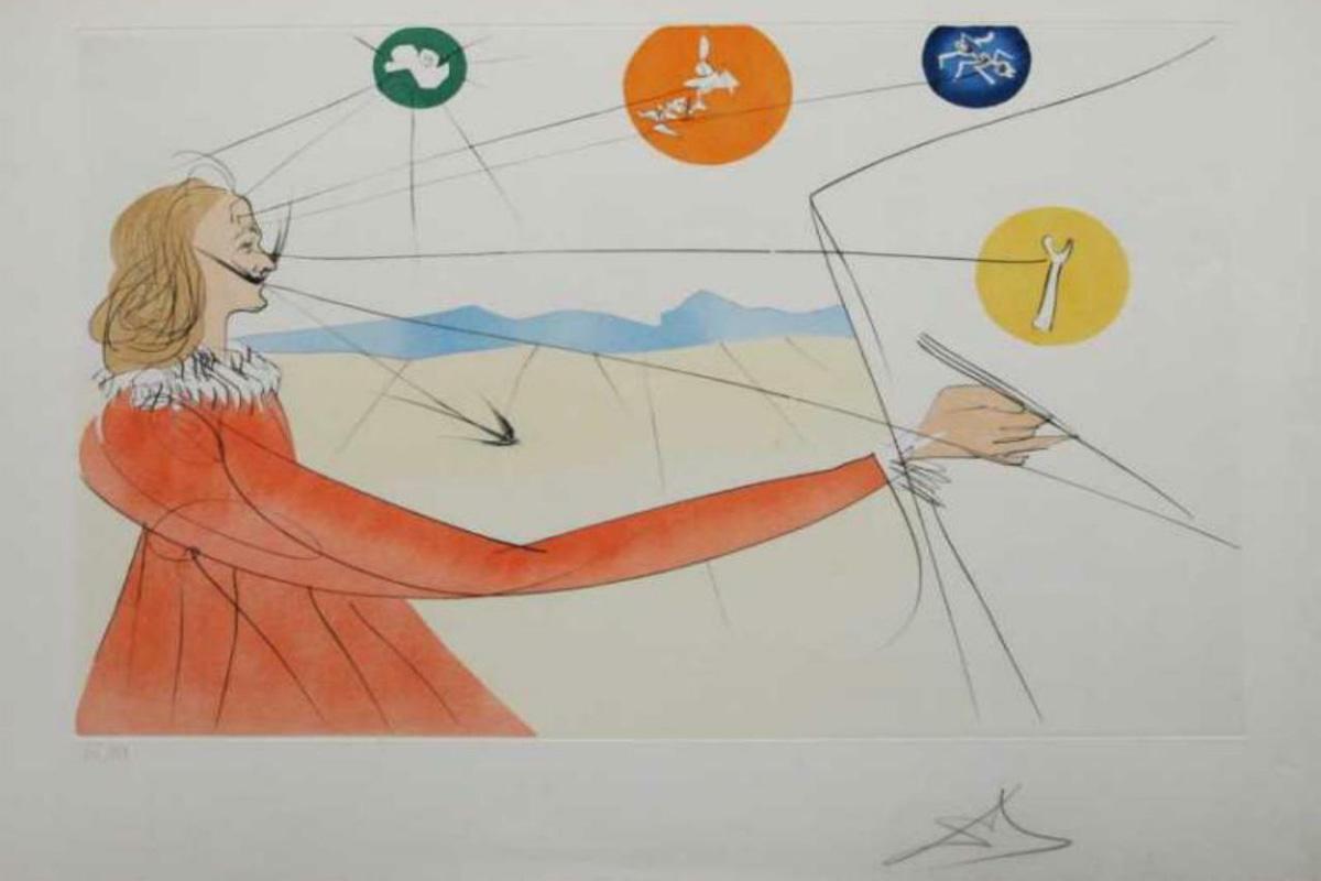 Salvador Dali, "Dalinean Prophecy" Colored Etching Pencil Signed & Numbered - Print by Salvador Dalí