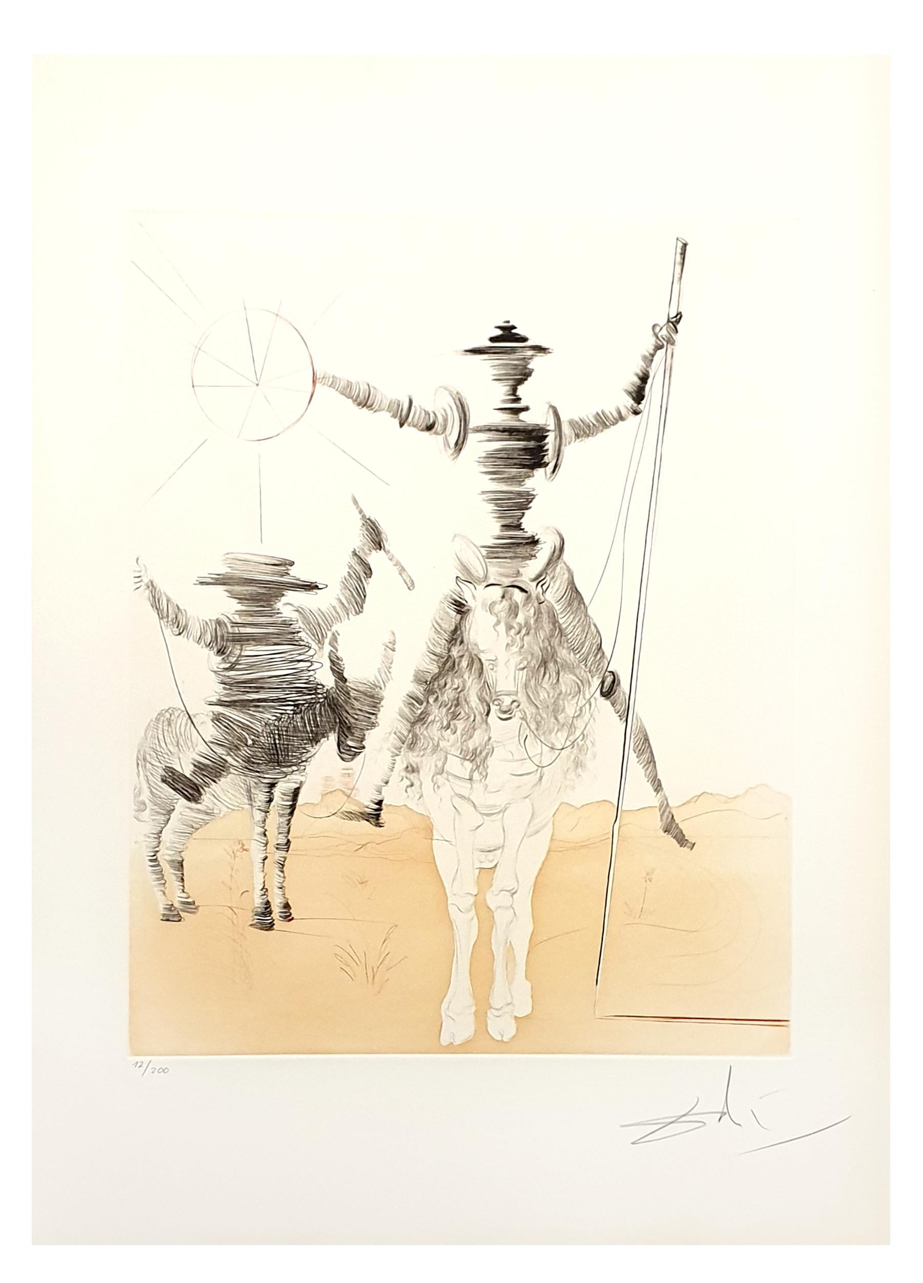 Salvador Dali - Don Quixote and Sancho - Original Hand Signed Etching For Sale 2