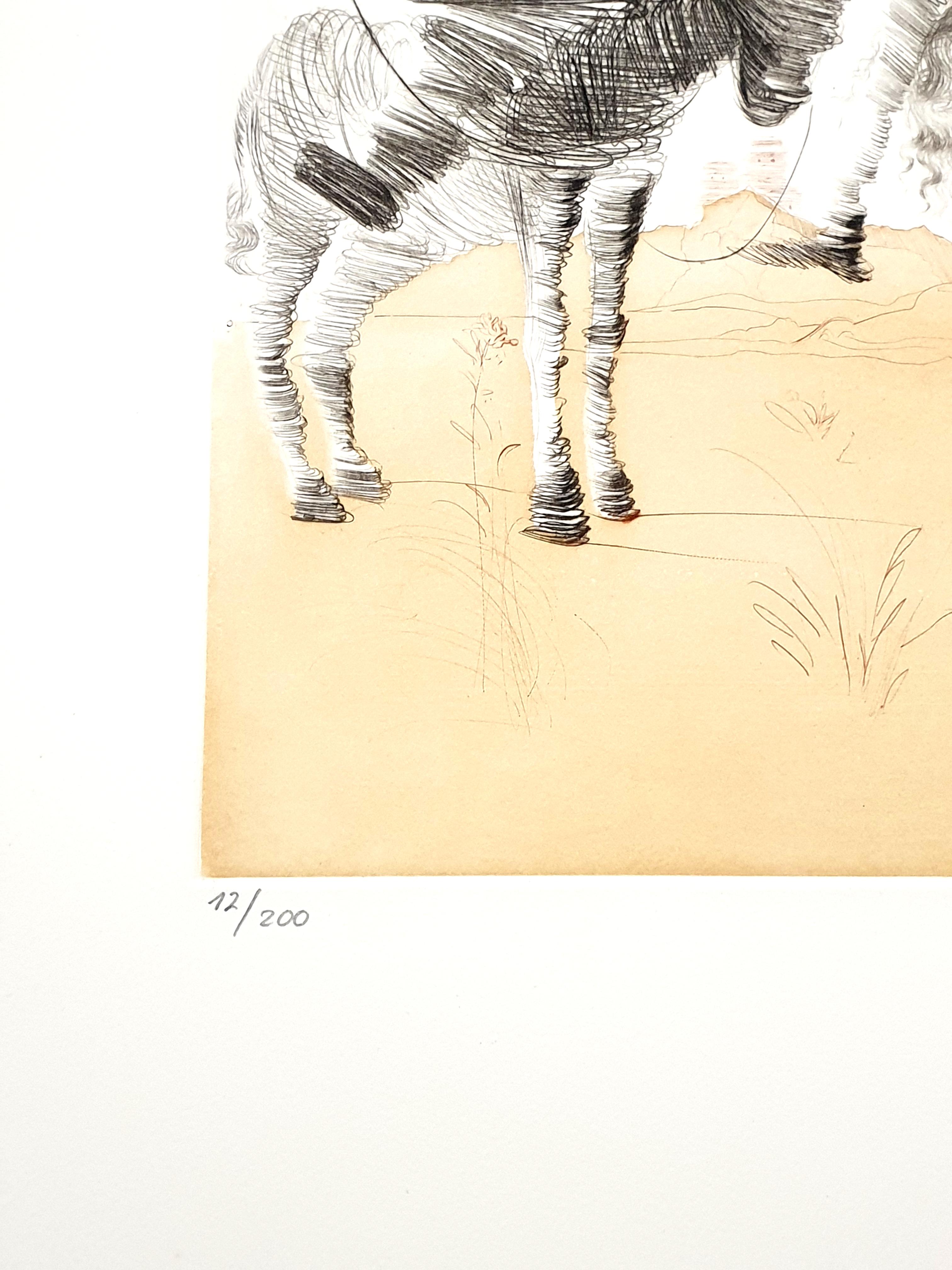 Salvador Dali - Don Quixote and Sancho - Original Hand Signed Etching - Print by Salvador Dalí