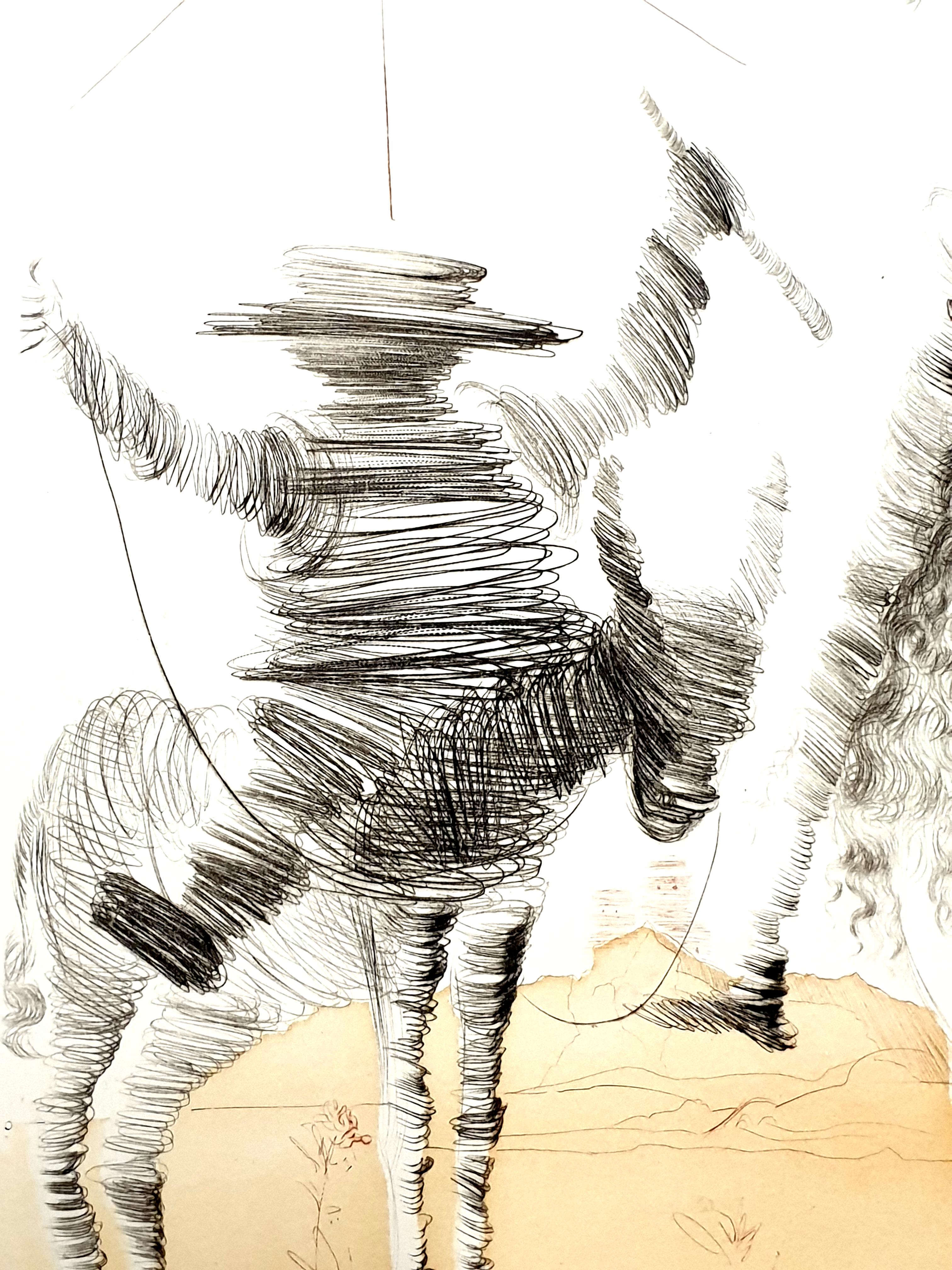 Salvador Dali - Don Quixote and Sancho - Original Hand Signed Etching - Surrealist Print by Salvador Dalí