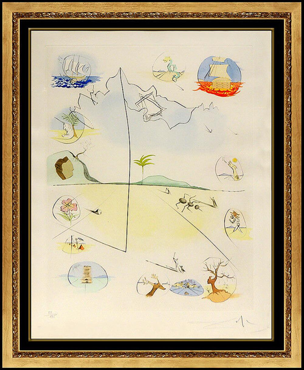 Salvador Dalí Abstract Print - Salvador Dali Drypoint Color Etching Hand Signed Frontispiece Israel Tribes Art