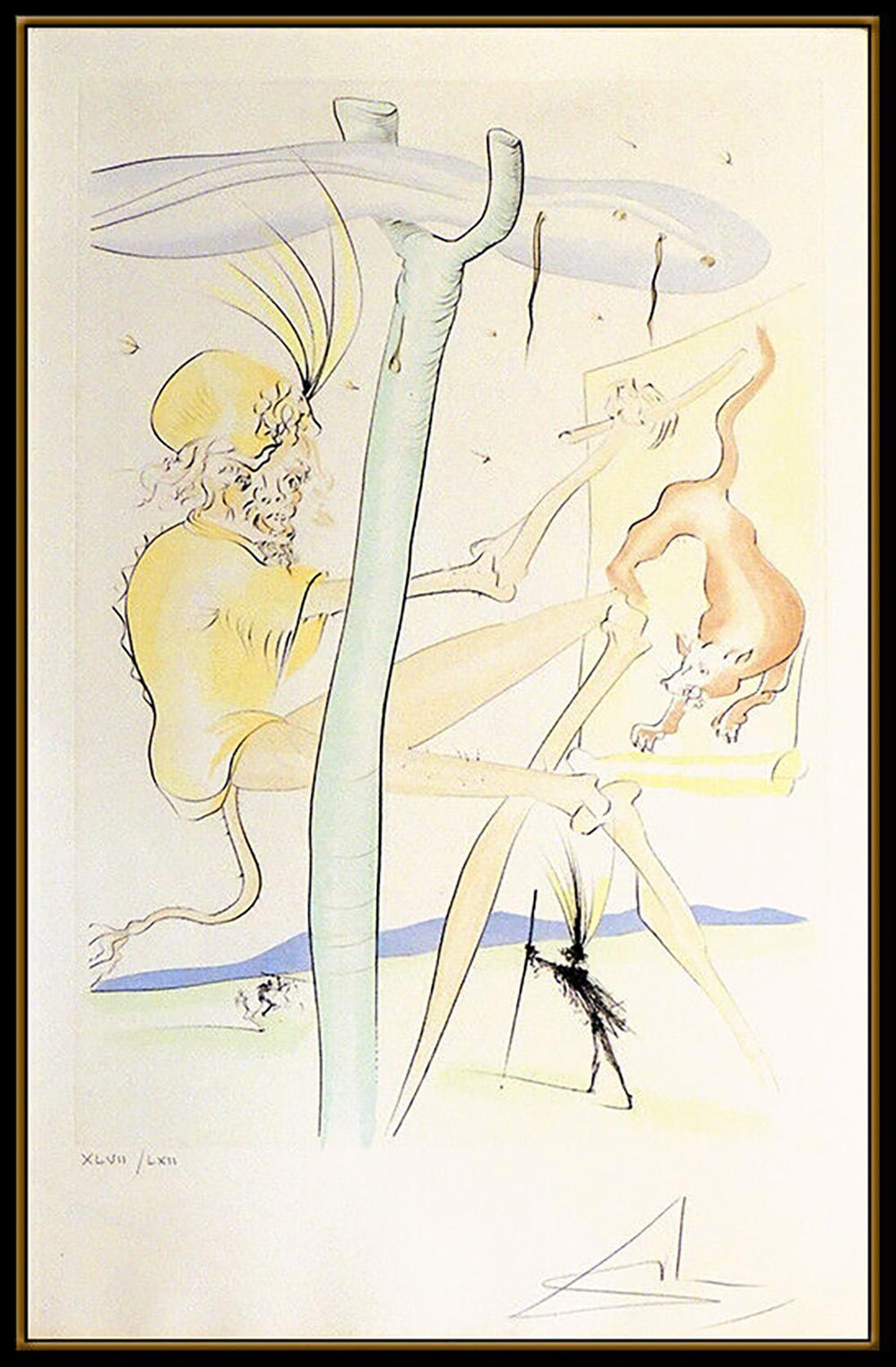 Salvador Dali Drypoint Pochoir Etching Hand Signed Monkey And The Elephant Art - Print by Salvador Dalí