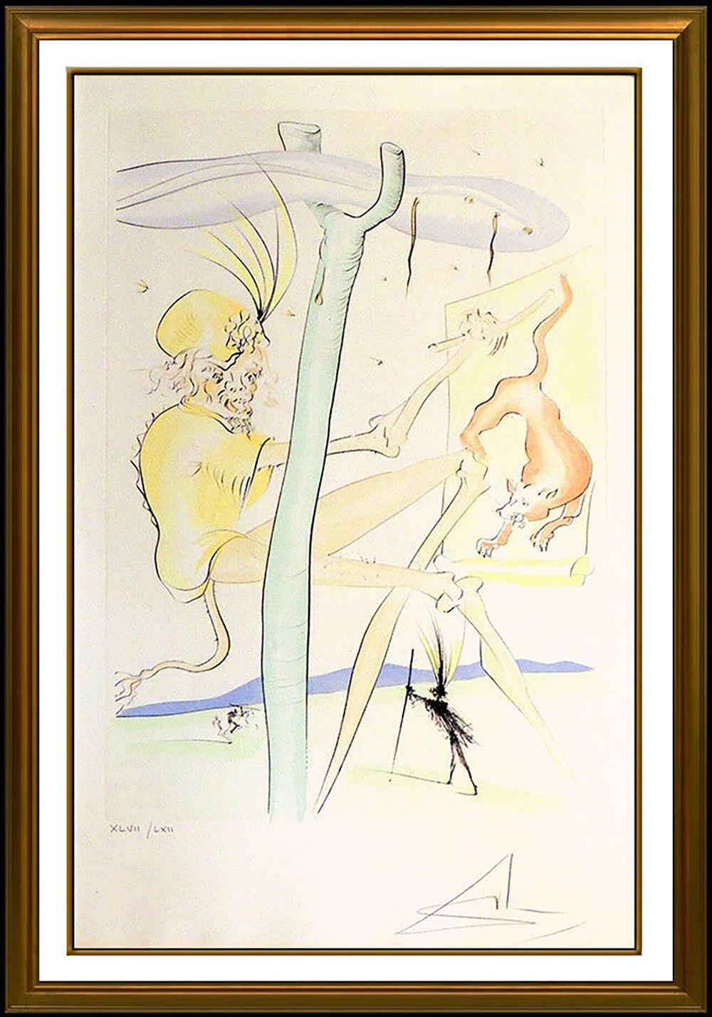 Salvador Dalí Figurative Print - Salvador Dali Drypoint Pochoir Etching Hand Signed Monkey And The Elephant Art