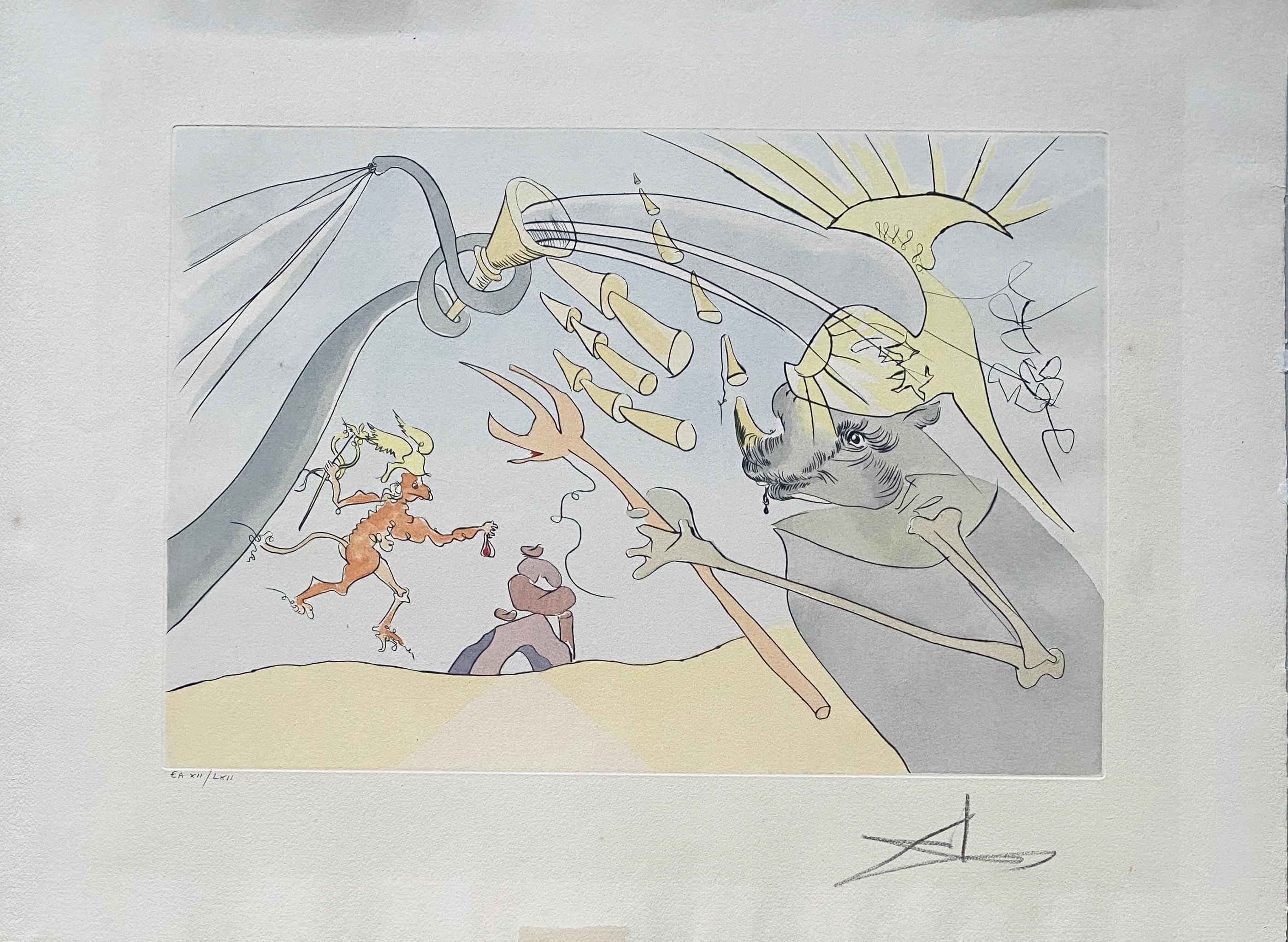 Salvador Dali Elefant signiert Radierung Gravur Surreale Farbe Lithographie Pochoir 4