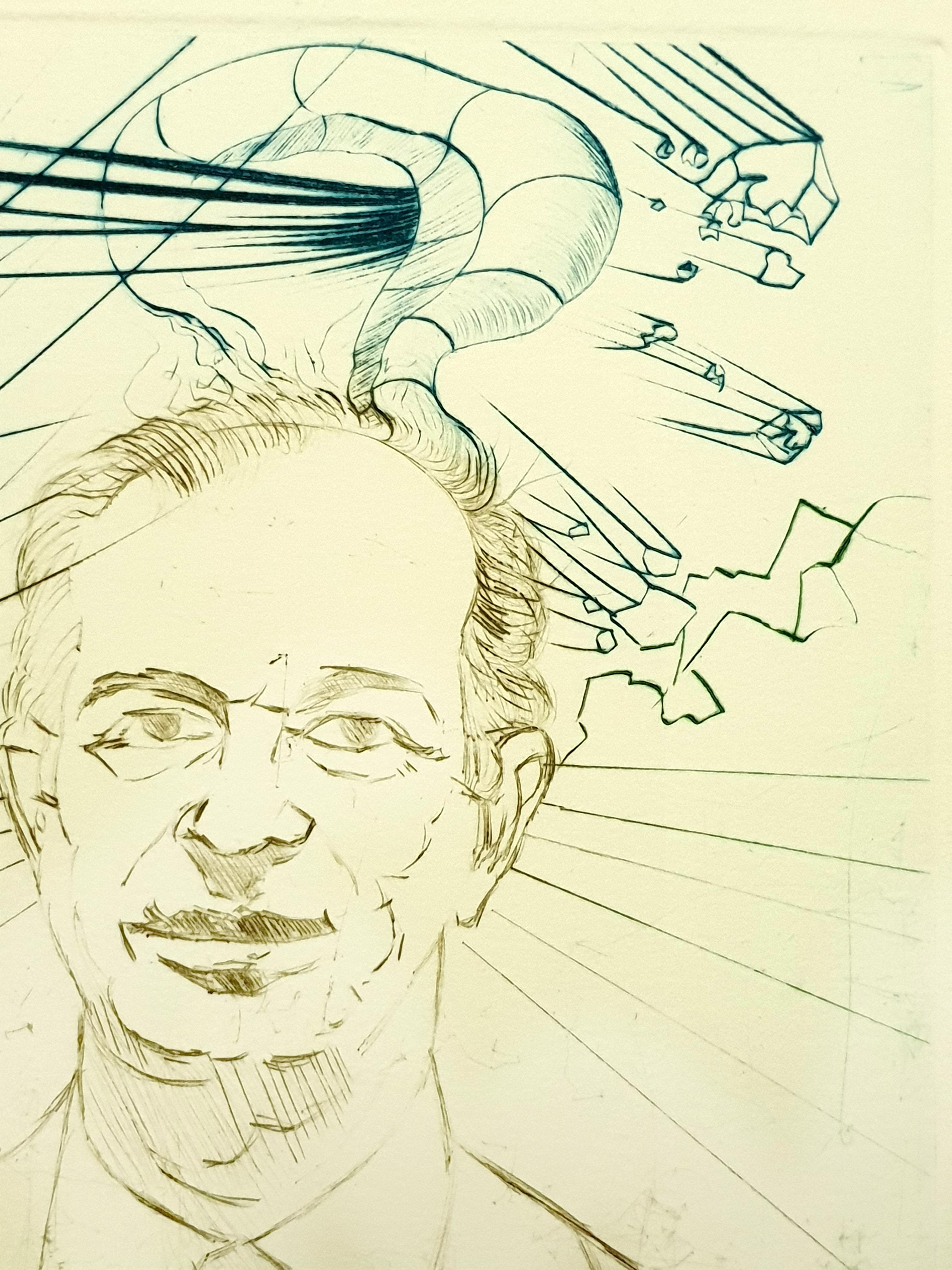 Salvador Dali - Enrico Fermi - Original Handsigned Engraving - Surrealist Print by Salvador Dalí