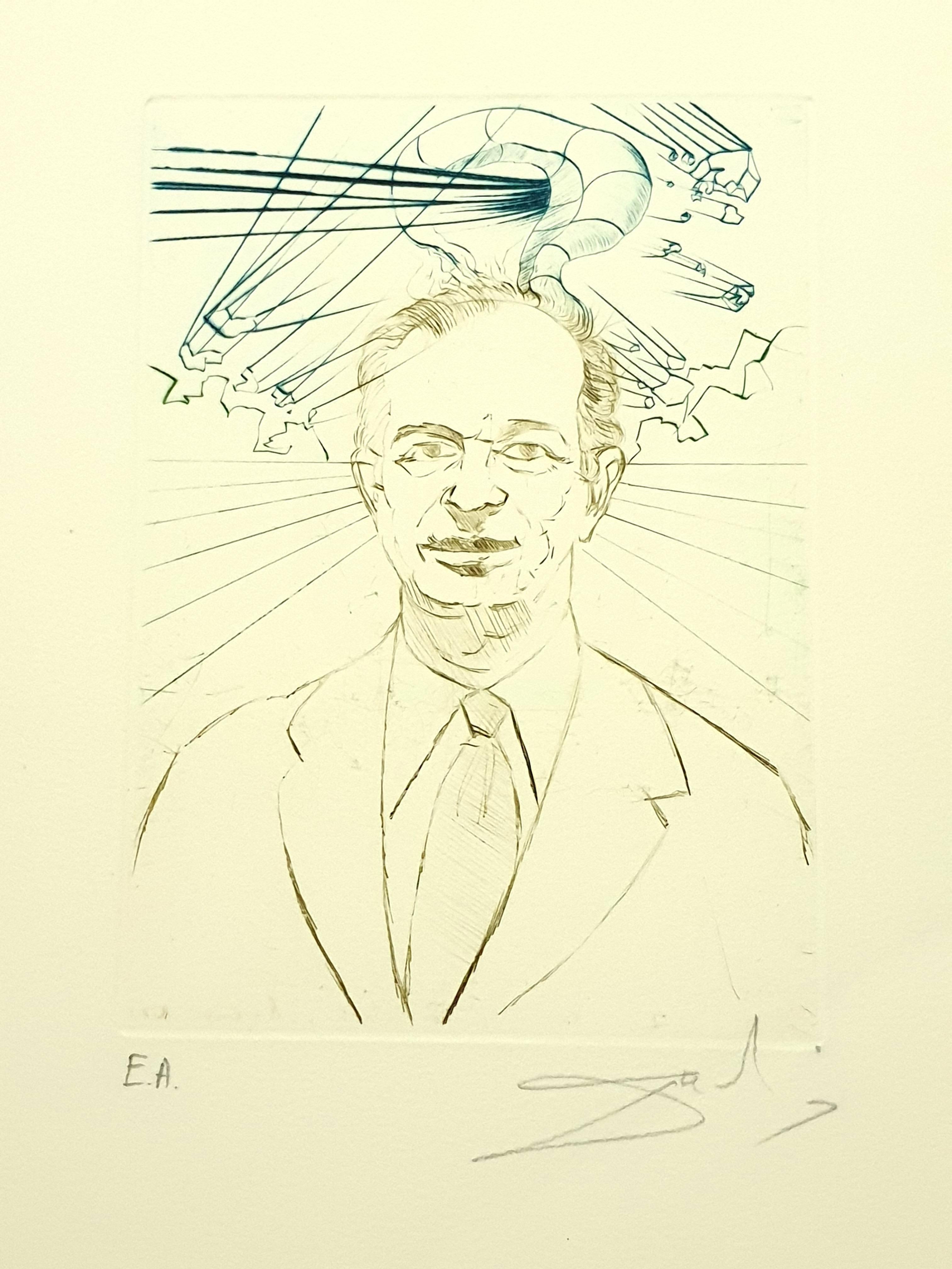 Salvador Dalí Figurative Print - Salvador Dali - Enrico Fermi - Original Handsigned Engraving