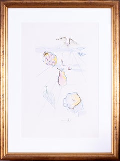 Grabado de Salvador Dalí, coloreado a mano con polvo de oro, 1971, firmado