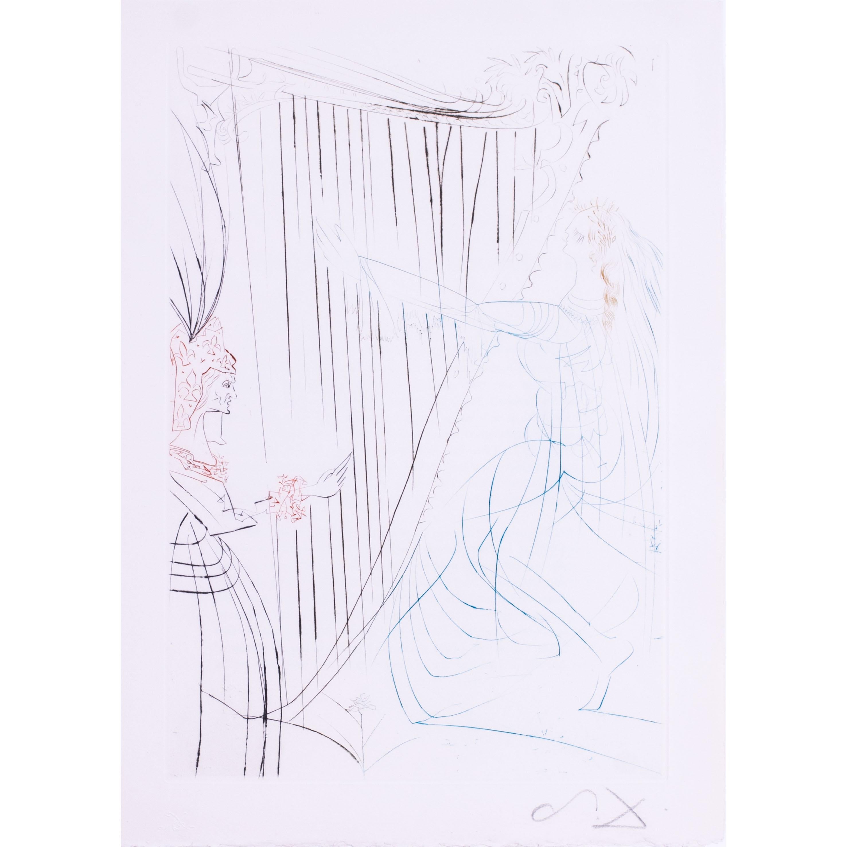 Salvador Dali etching, signed with monogram, La Reine Iseult and her daughter - Print by Salvador Dalí