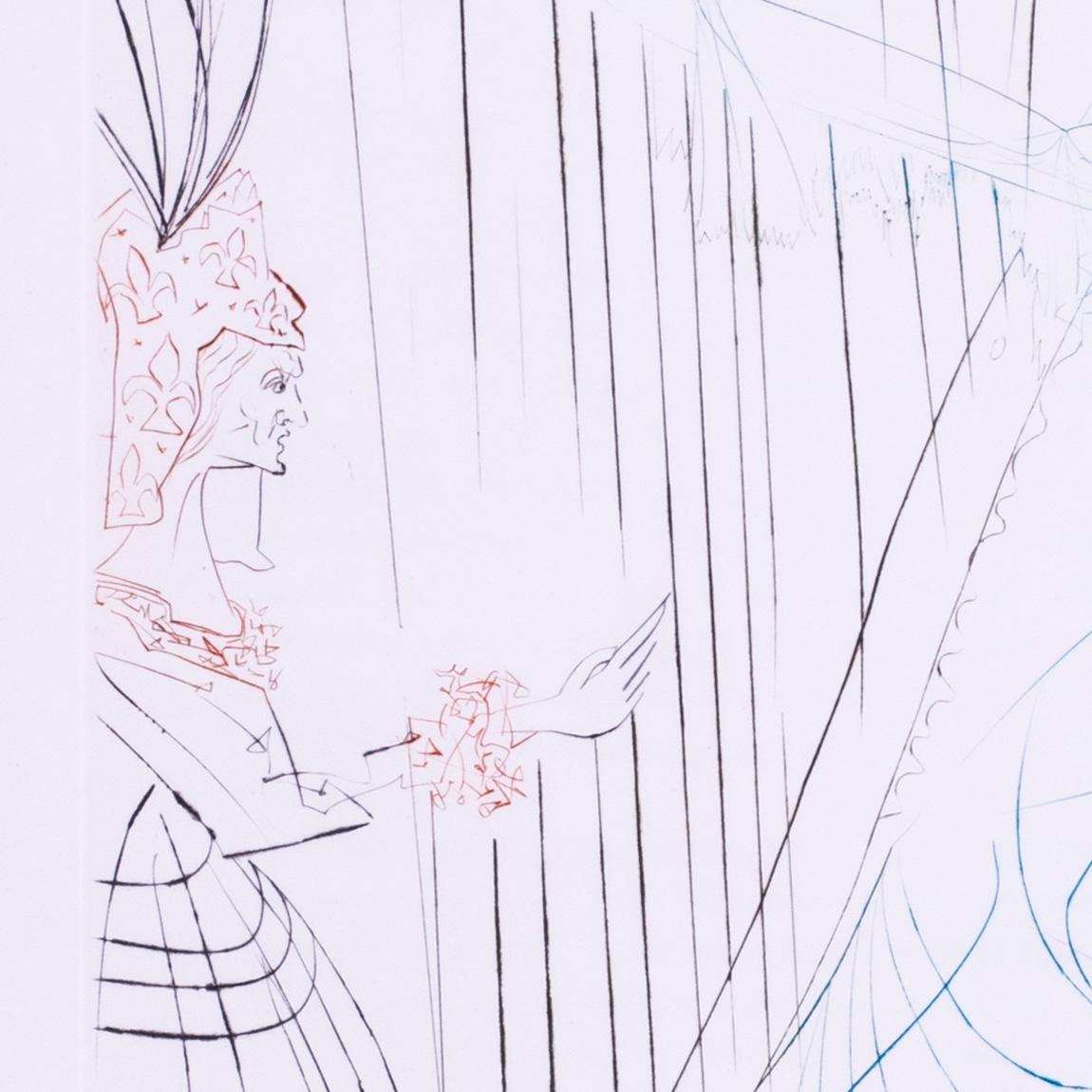 Salvador Dali etching, signed with monogram, La Reine Iseult and her daughter - Gray Figurative Print by Salvador Dalí