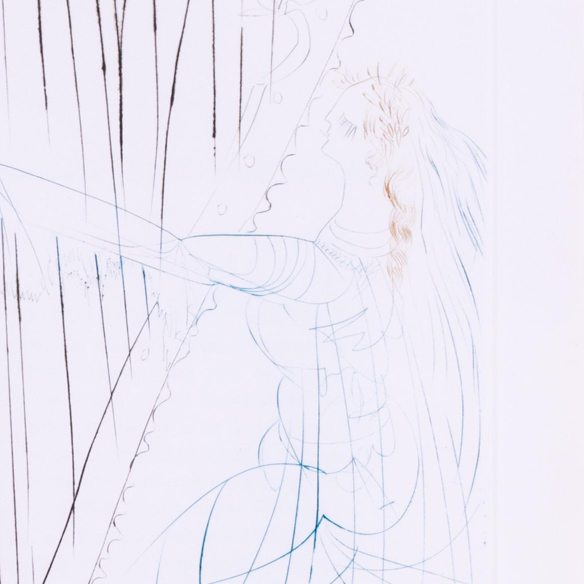 Salvador Dalí (Spanish, 1904–1989)
La Reine Iseult et sa fille (The Queen Iseult and her Daughter)
Drypoint etching in colour
From the 1970 Tristan and Iseult series, British book edition, printed on Mandeure paper, with ‘AC’ die stamp
Signed with