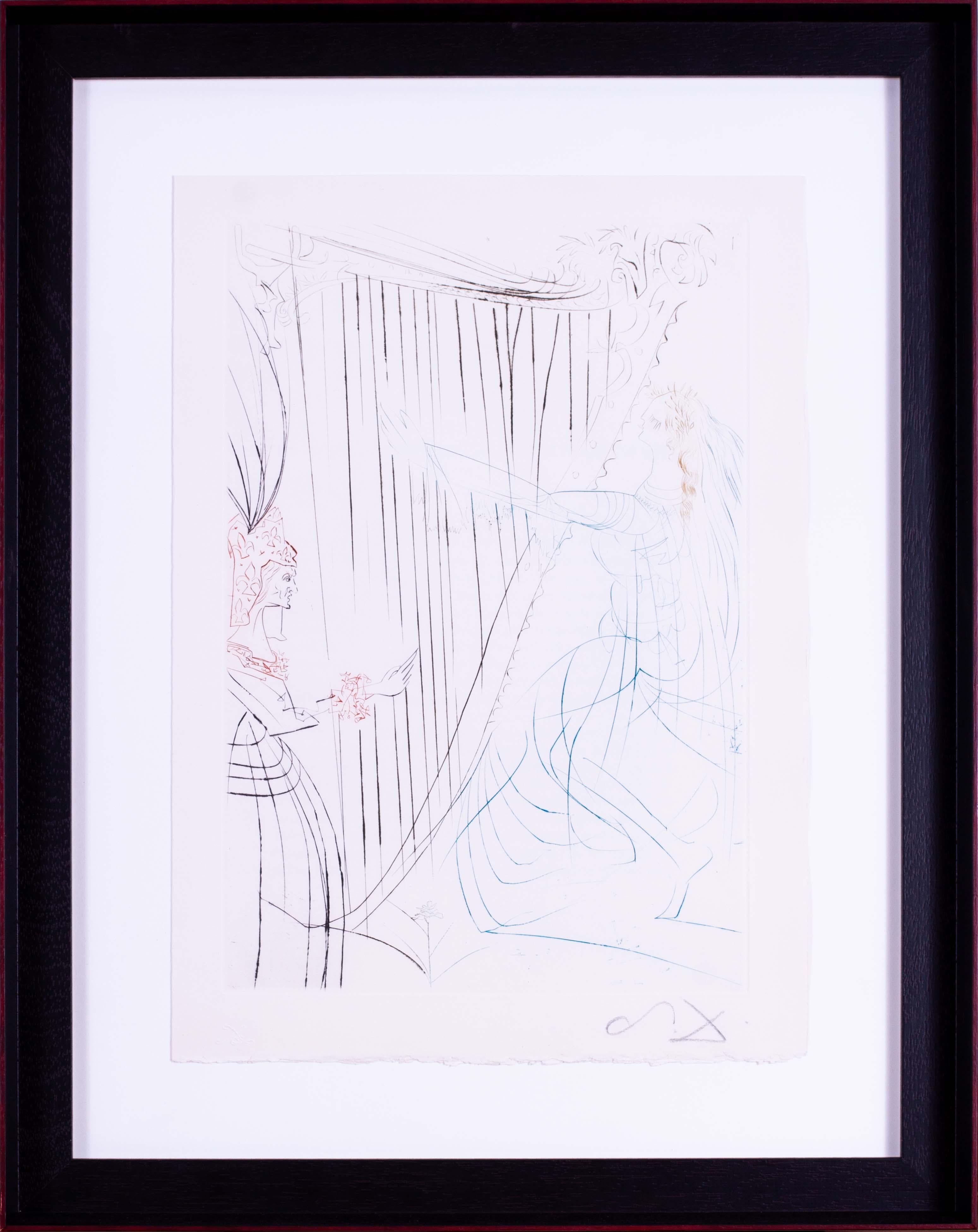 Salvador Dali etching, signed with monogram, La Reine Iseult and her daughter