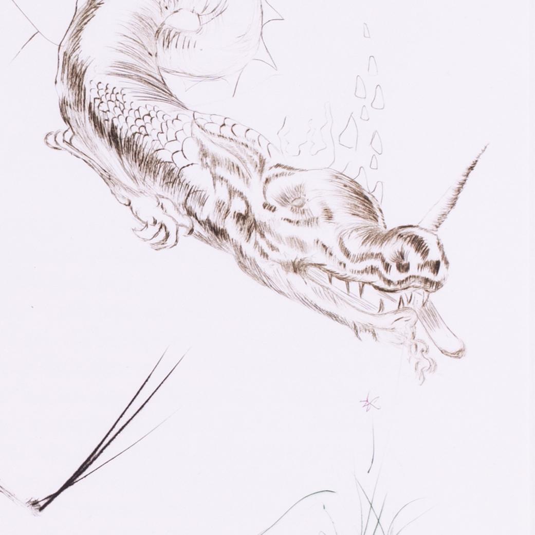 Salvador Dali etching, signed with monogram, Tristan and the Dragon, 1970 - Gray Animal Print by Salvador Dalí