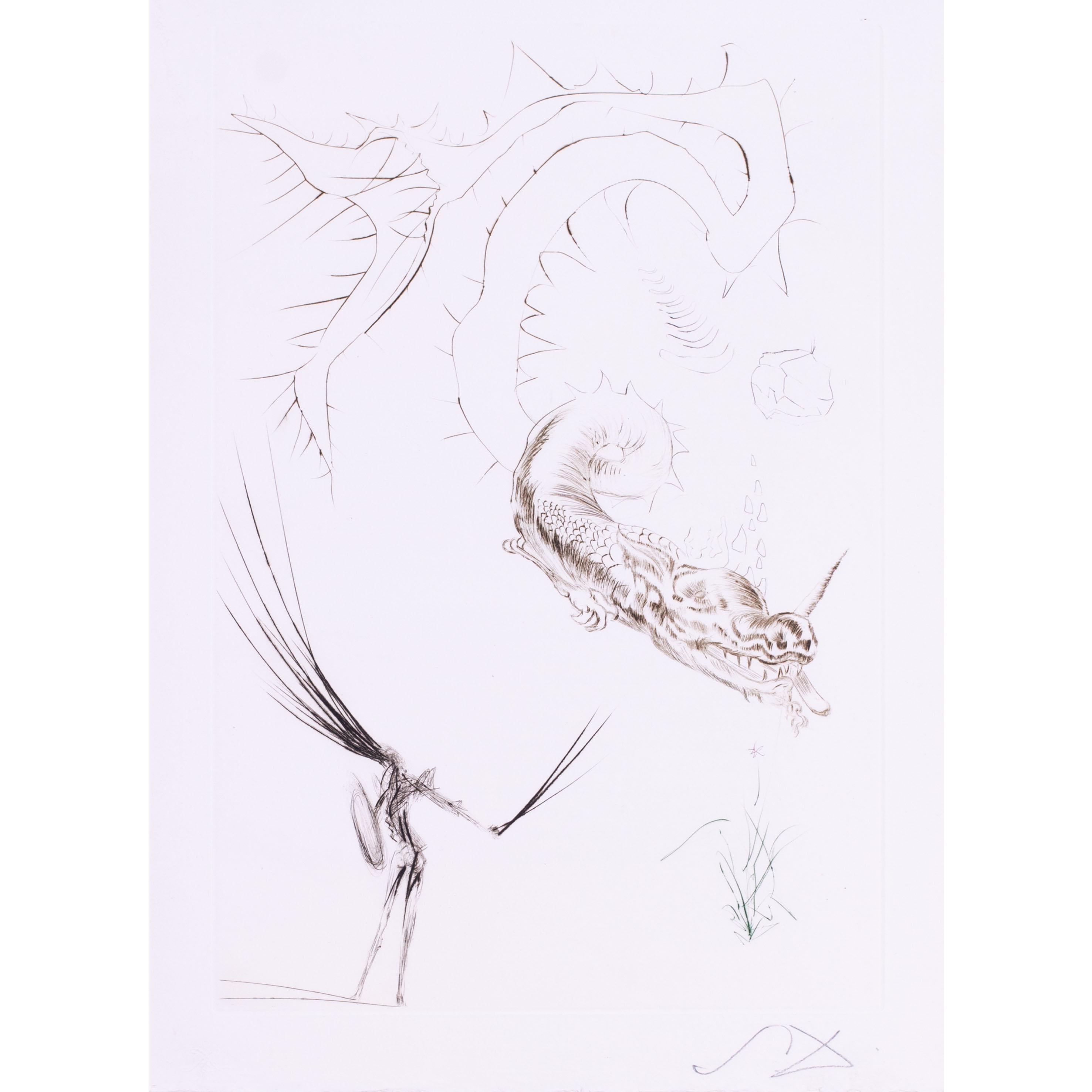 Salvador Dali etching, signed with monogram, Tristan and the Dragon, 1970 For Sale 1
