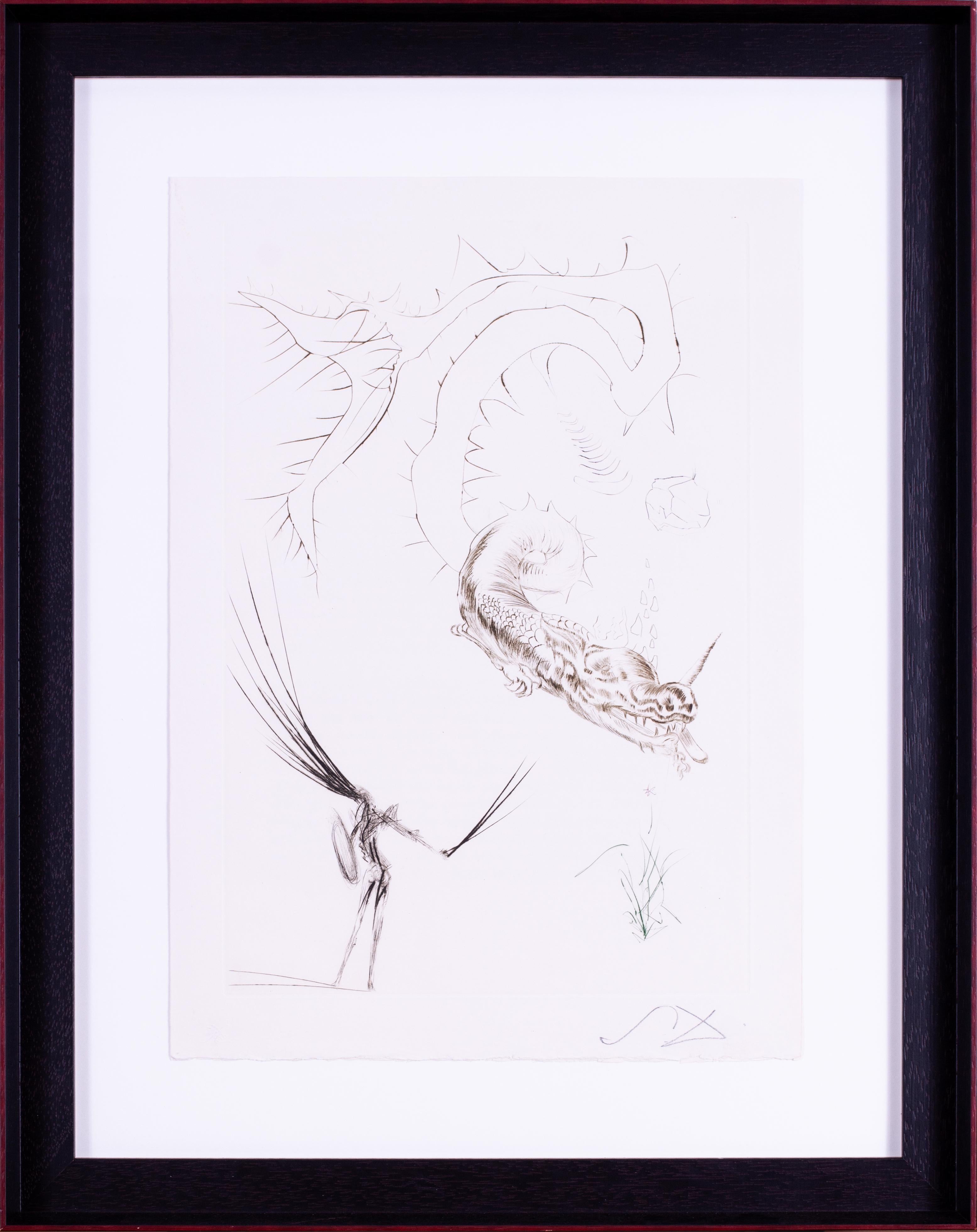 Salvador Dali etching, signed with monogram, Tristan and the Dragon, 1970