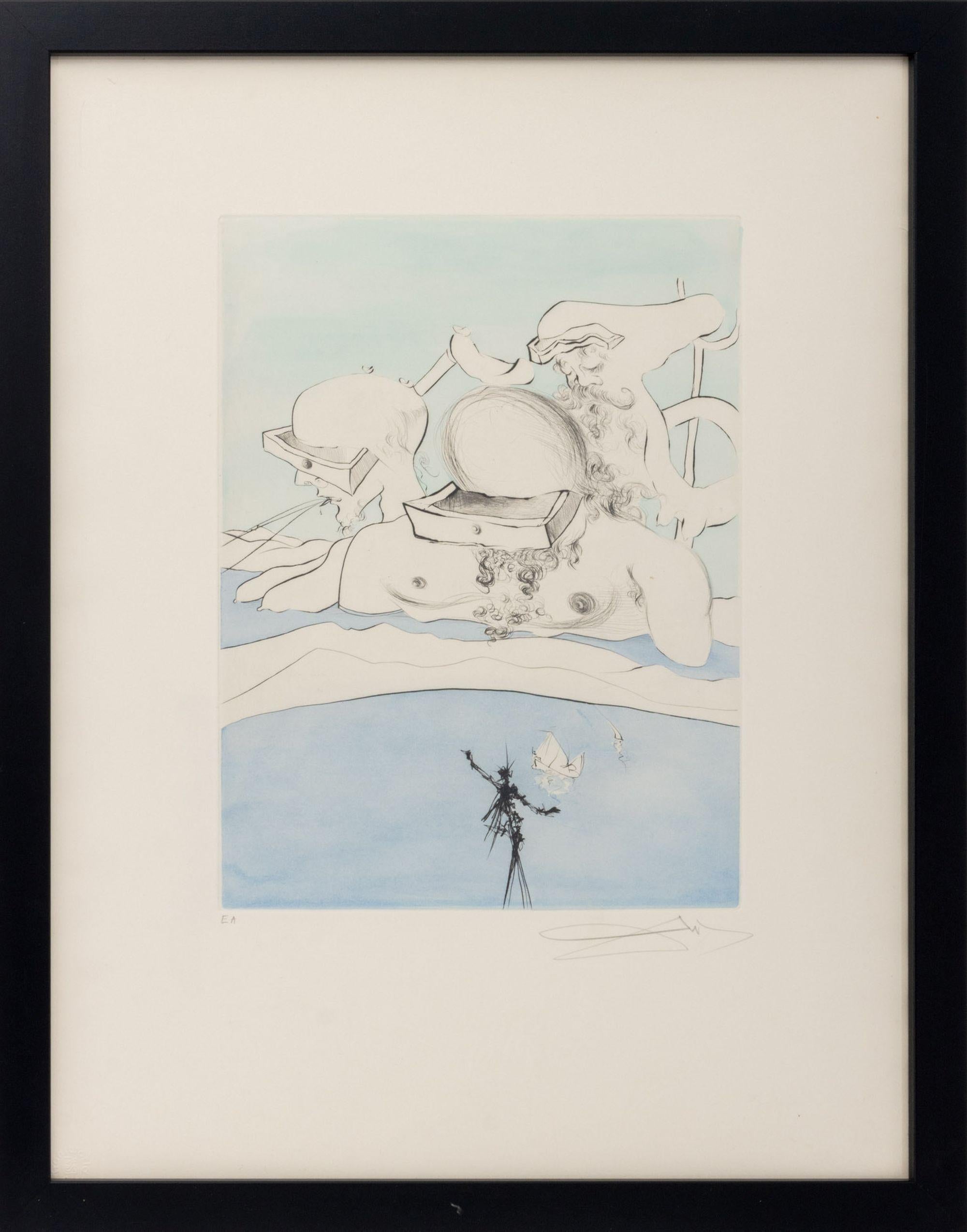 "Expulse Comme un Megot Par Les Magots" Drypoint Etching with Pochoir, 1974