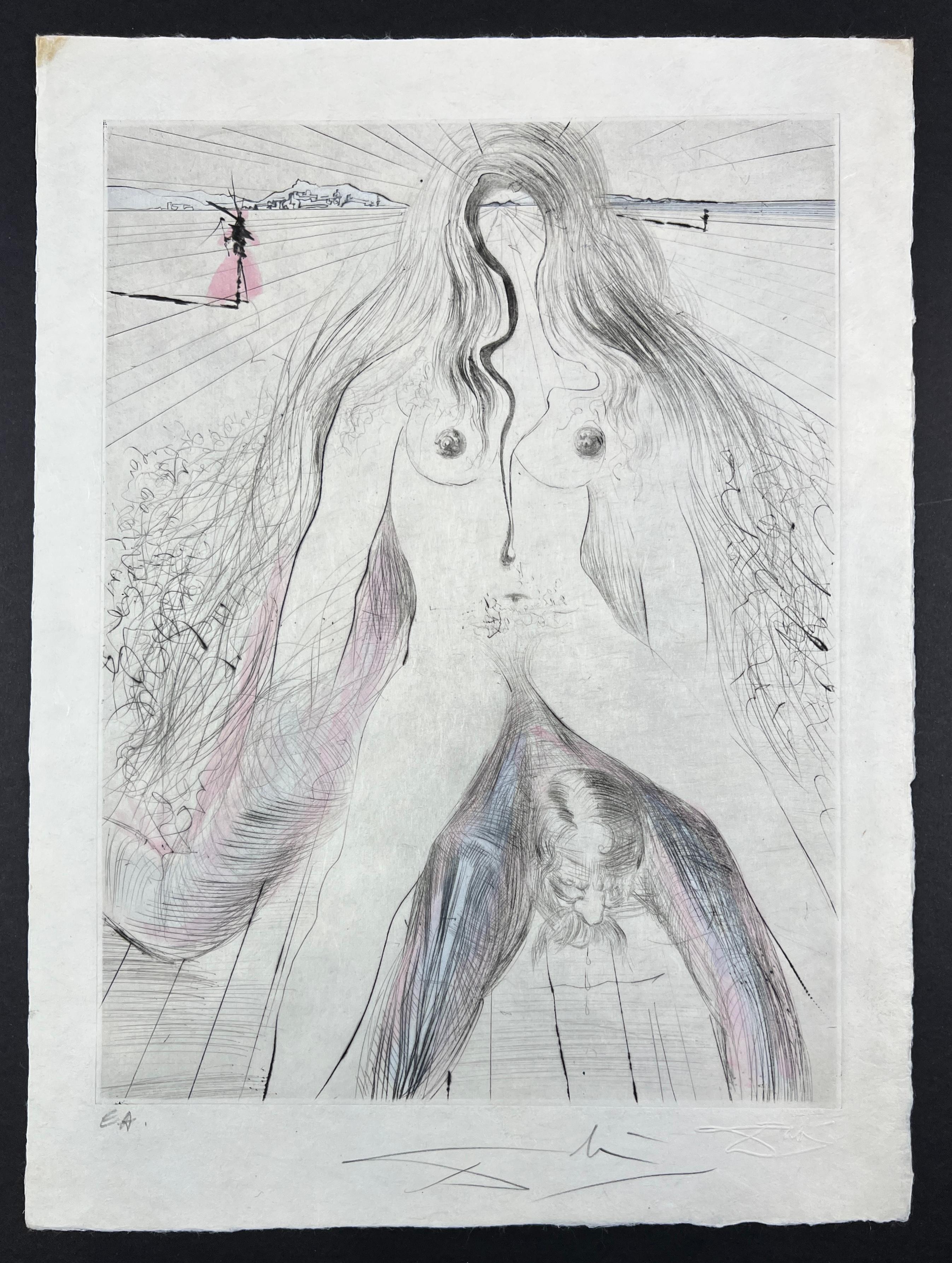 Salvador Dalí – Femme à cheval - hand watercolored drypoint etching – 1969 For Sale 9