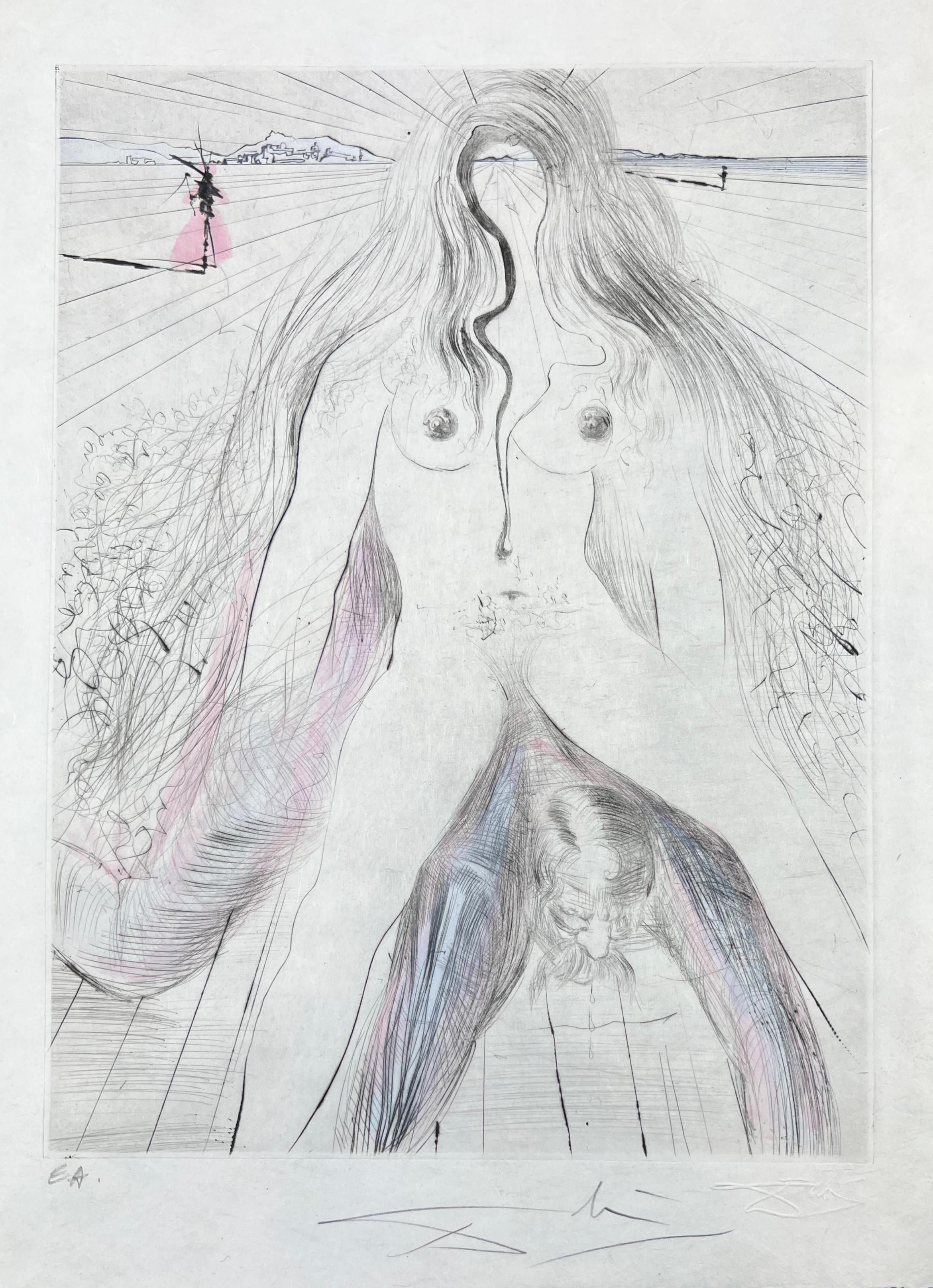 Salvador Dalí – Femme à cheval - hand watercolored drypoint etching – 1969 For Sale 1