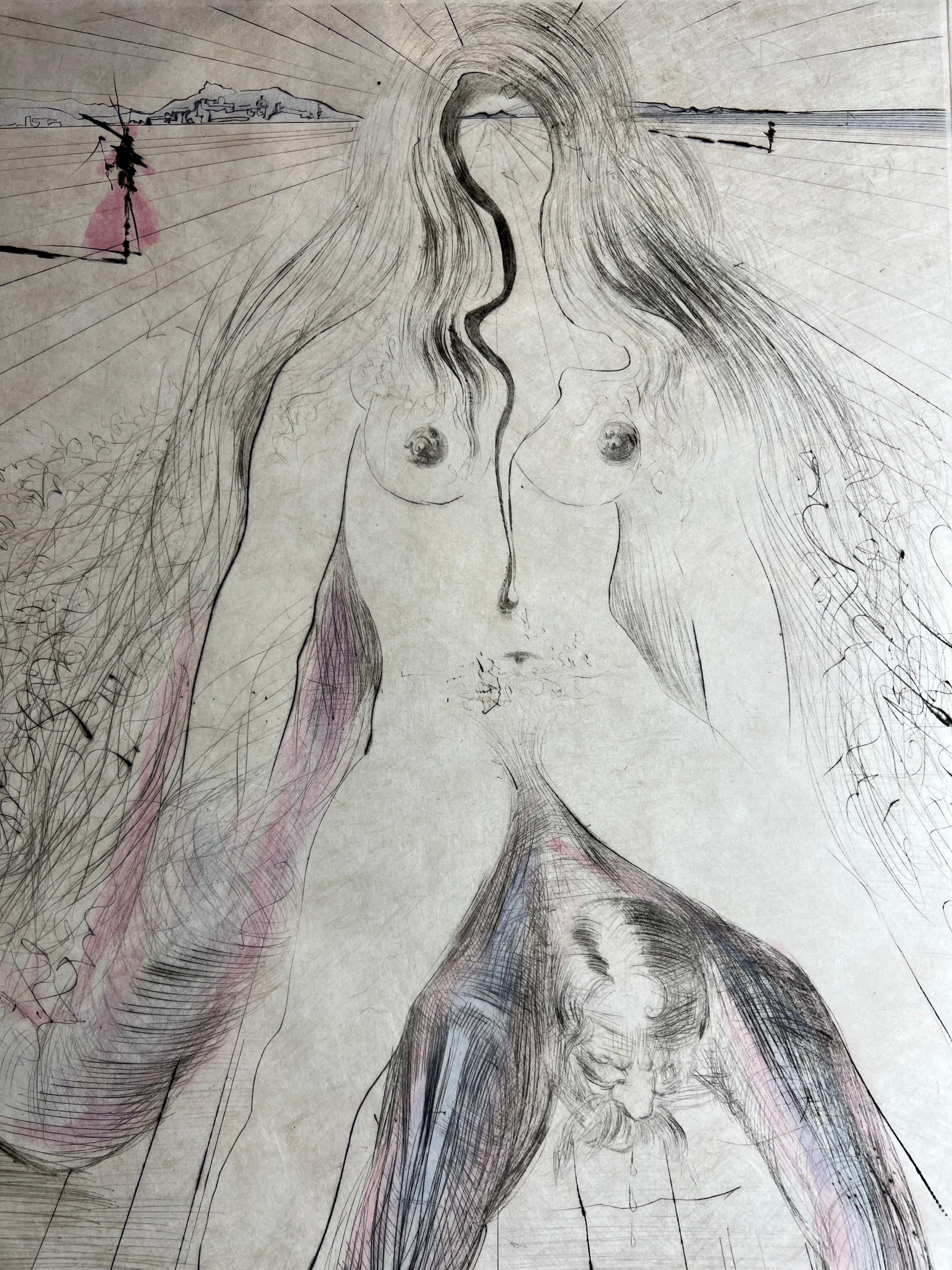 Salvador Dalí – Femme à cheval - hand watercolored drypoint etching – 1969 For Sale 2