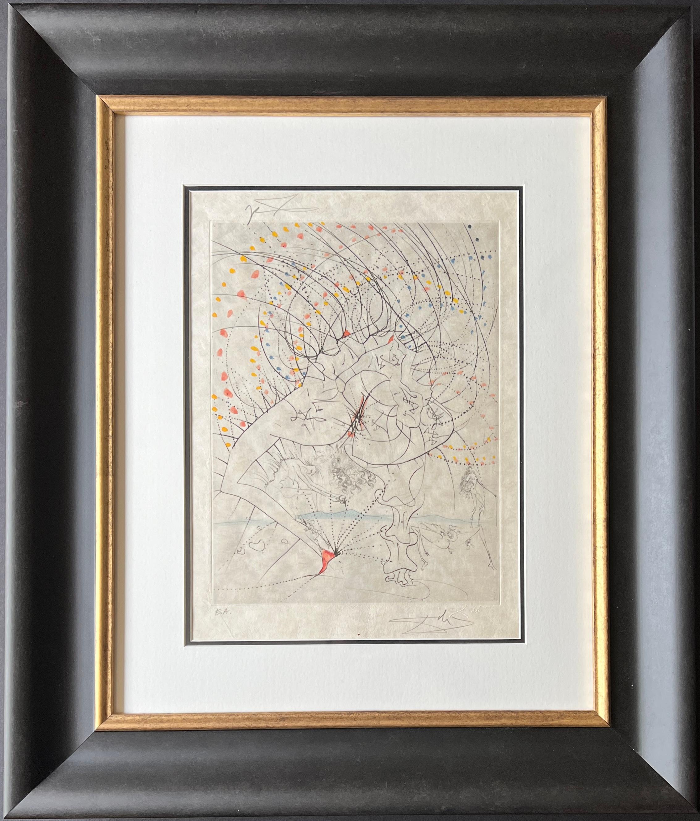 Salvador Dalí - Femme-feuille - gravure à la pointe sèche aquarellée à la main - 1969