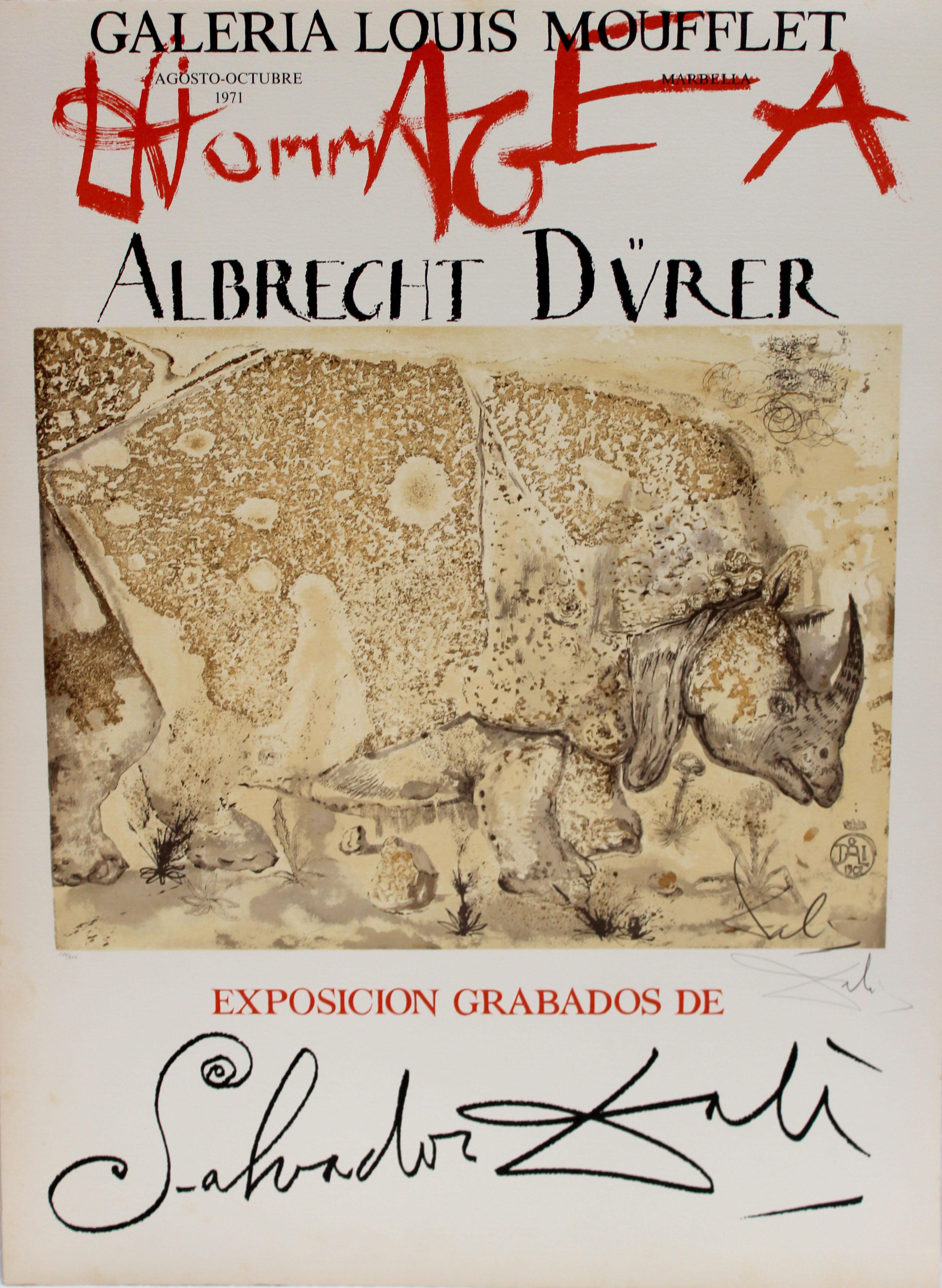 SALVADOR DALÍ I DOMÉNECH, (Figueras, Gerona, 1904 - 1989).
"Hommage an Albrecht Dürer", 1971.
Litografía papel. Ejemplar 236/300.
Firmada y numerada a lápiz.
Medaillen: 77 x 56 cm.

Cartel que se realizó para la exposición de grabados que Salvador
