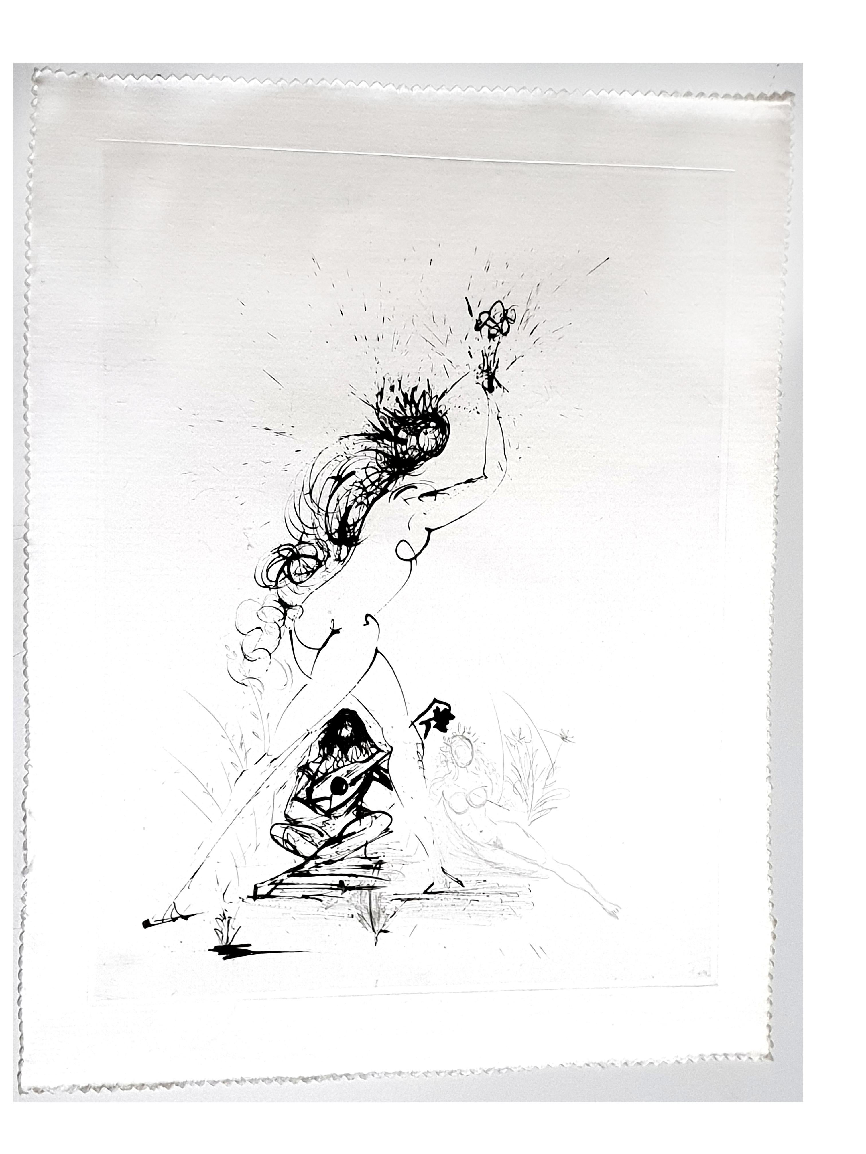Salvador Dali - Girl With Torch - Original Etching on Silk - Print by Salvador Dalí