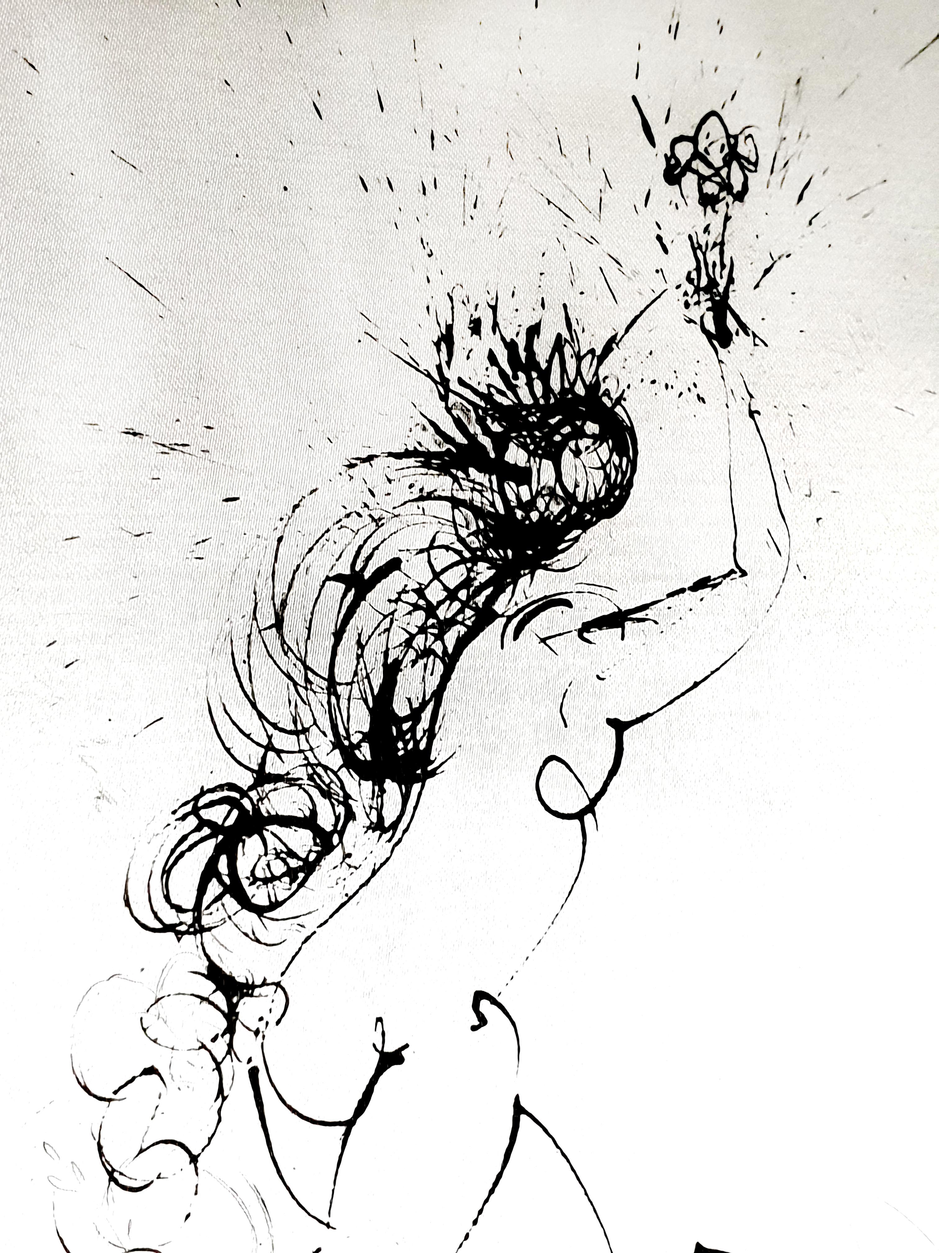 Salvador Dali - Girl With Torch - Original Etching on Silk - Surrealist Print by Salvador Dalí