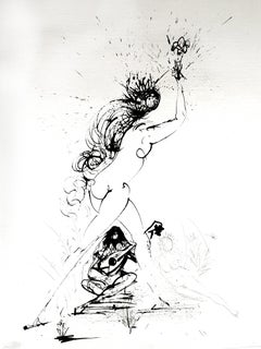 Salvador Dali - Girl With Torch - Original Etching on Silk