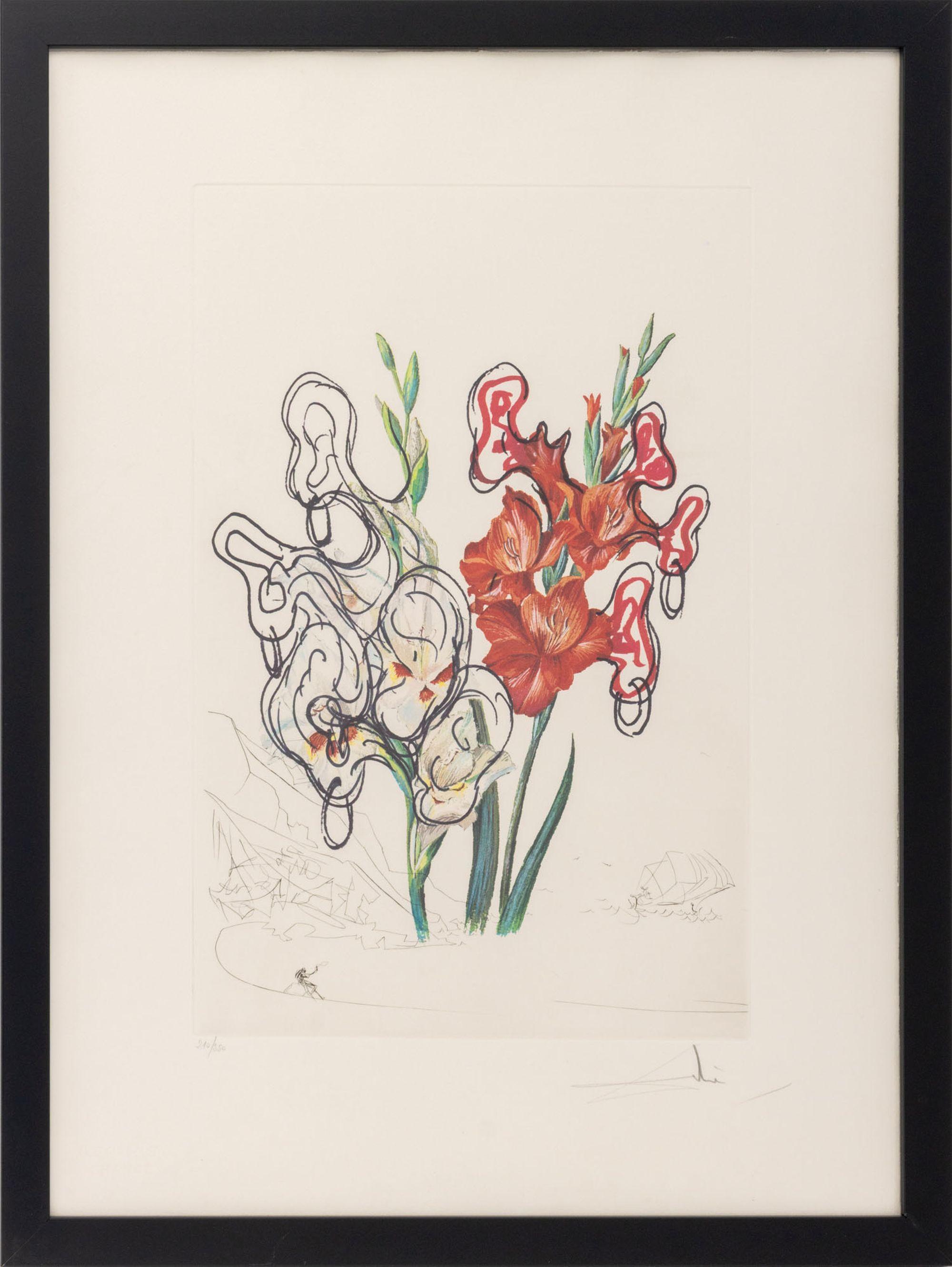Salvador Dali "Gladiolus (Ears)" Surrealist Etching, Signed, 1972