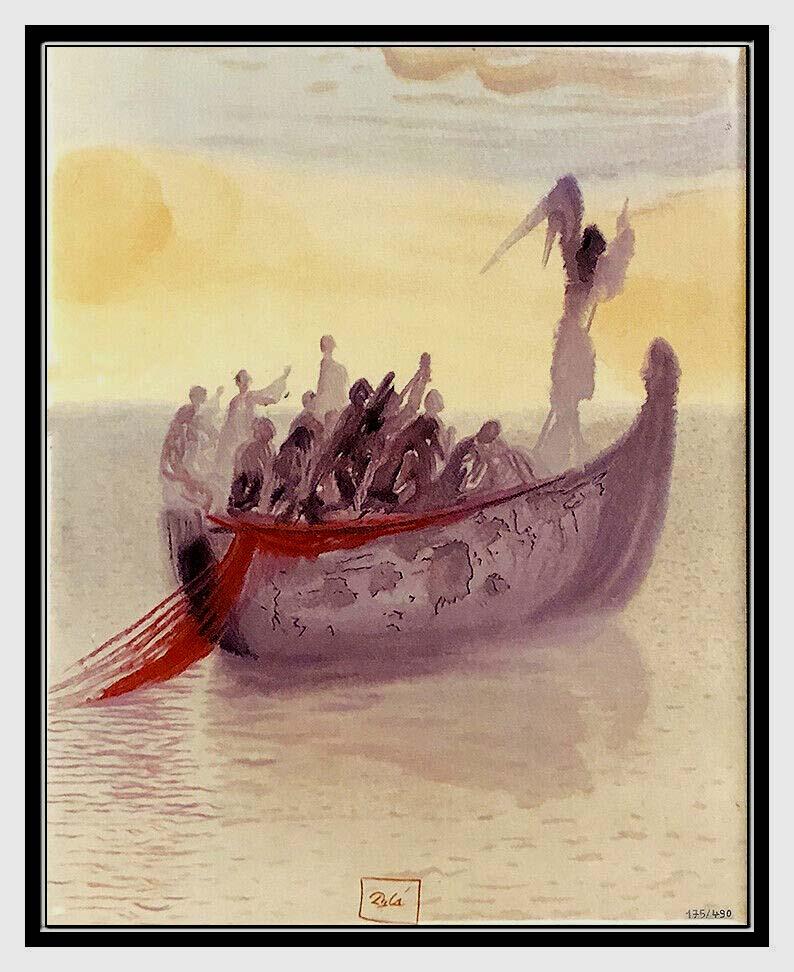 Salvador Dali Glazed Ceramic Ship of Souls Divine Comedy Canto Signed Artwork - Print by Salvador Dalí
