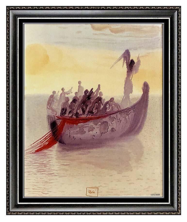 Salvador Dalí Figurative Print - Salvador Dali Glazed Ceramic Ship of Souls Divine Comedy Canto Signed Artwork