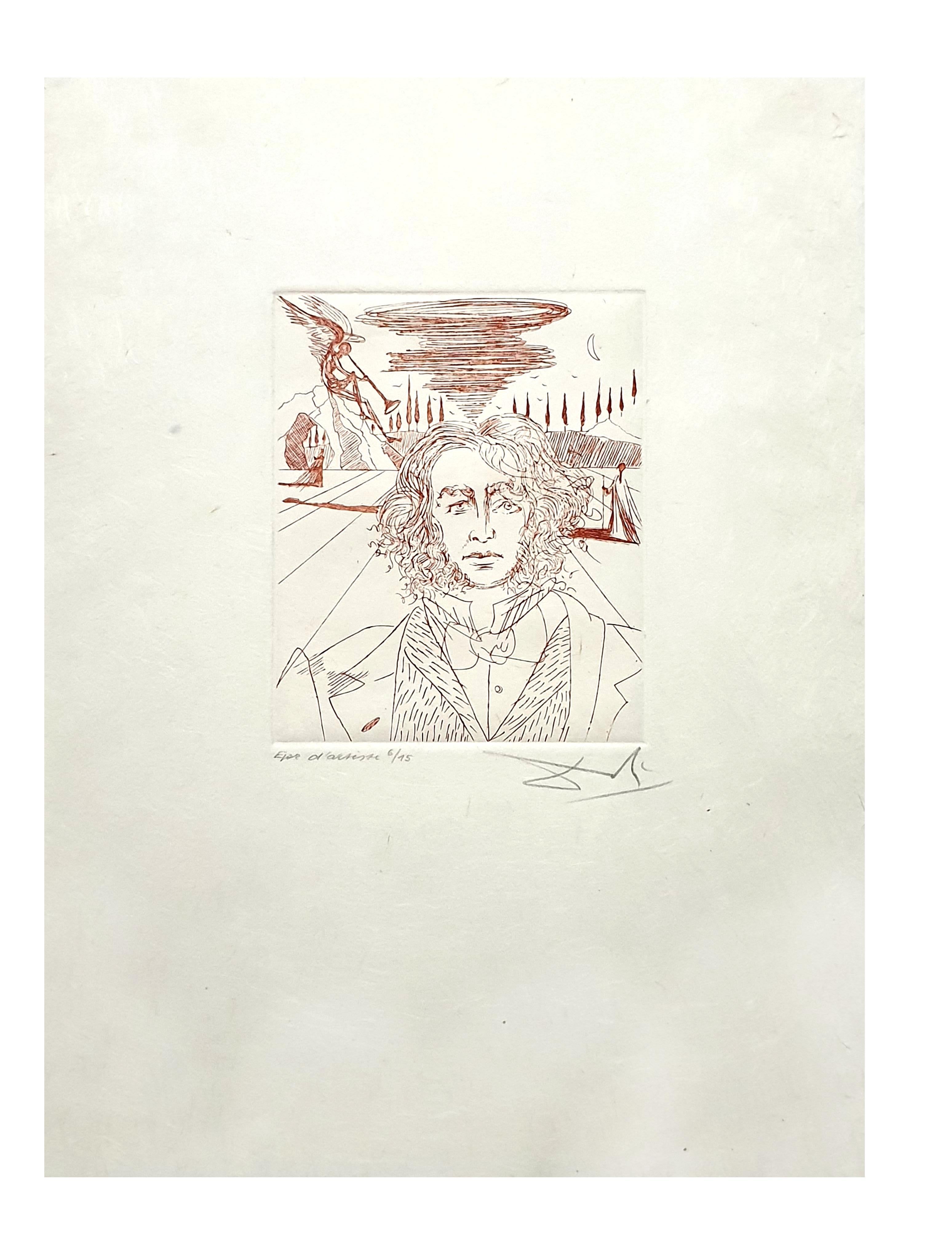 Salvador Dali - Henry Wadsworth Longfellow - Original Handsigned Etching - Print by Salvador Dalí