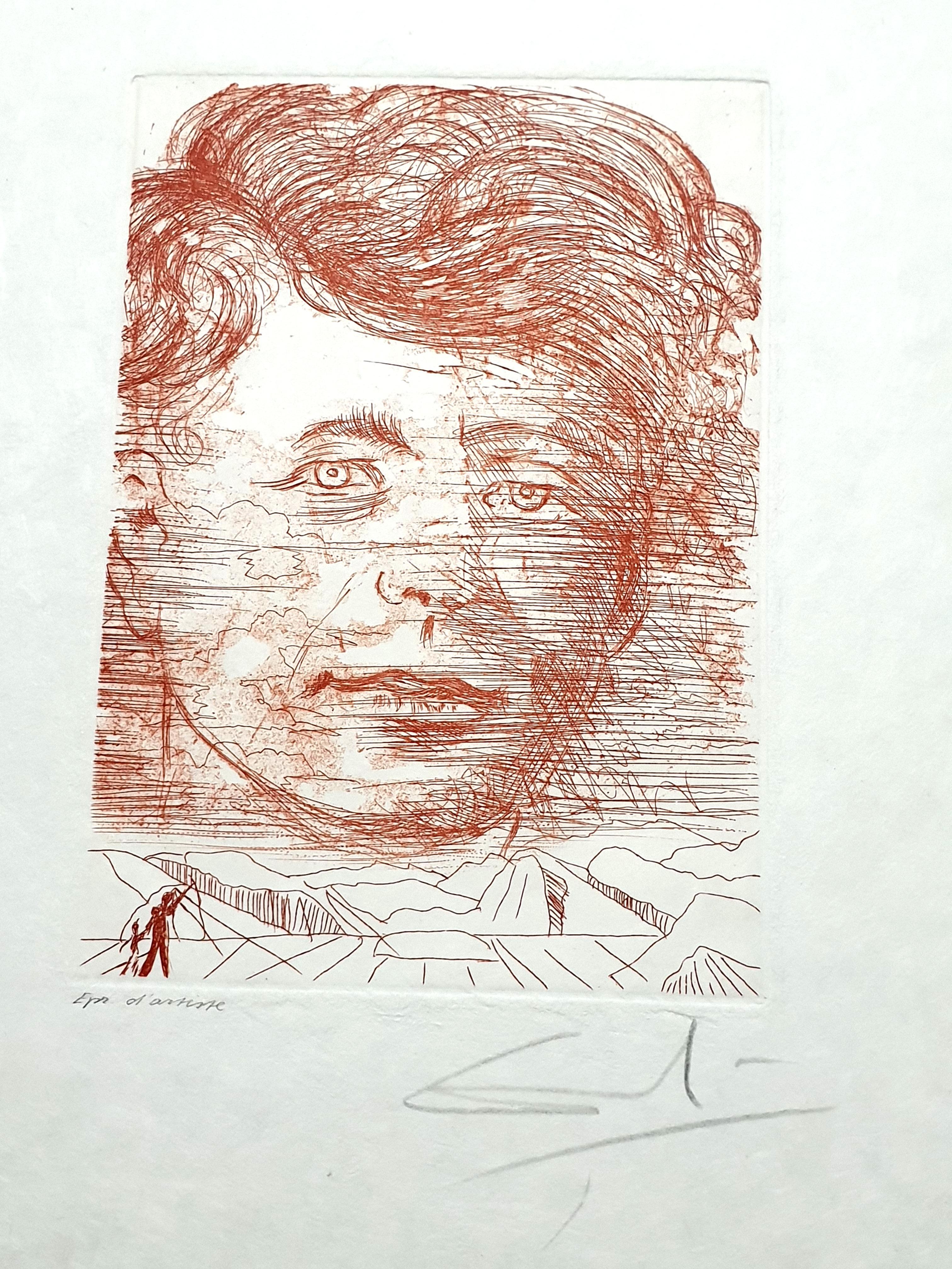Figurative Print di Salvador Dalí - Salvador Dali - John Kennedy - Acquaforte originale firmata a mano